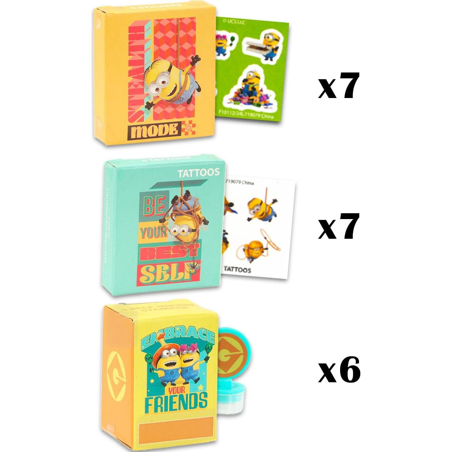 Paquete de Favor de Fiesta Minions 20 Piezas con Stickers y Tatuajes