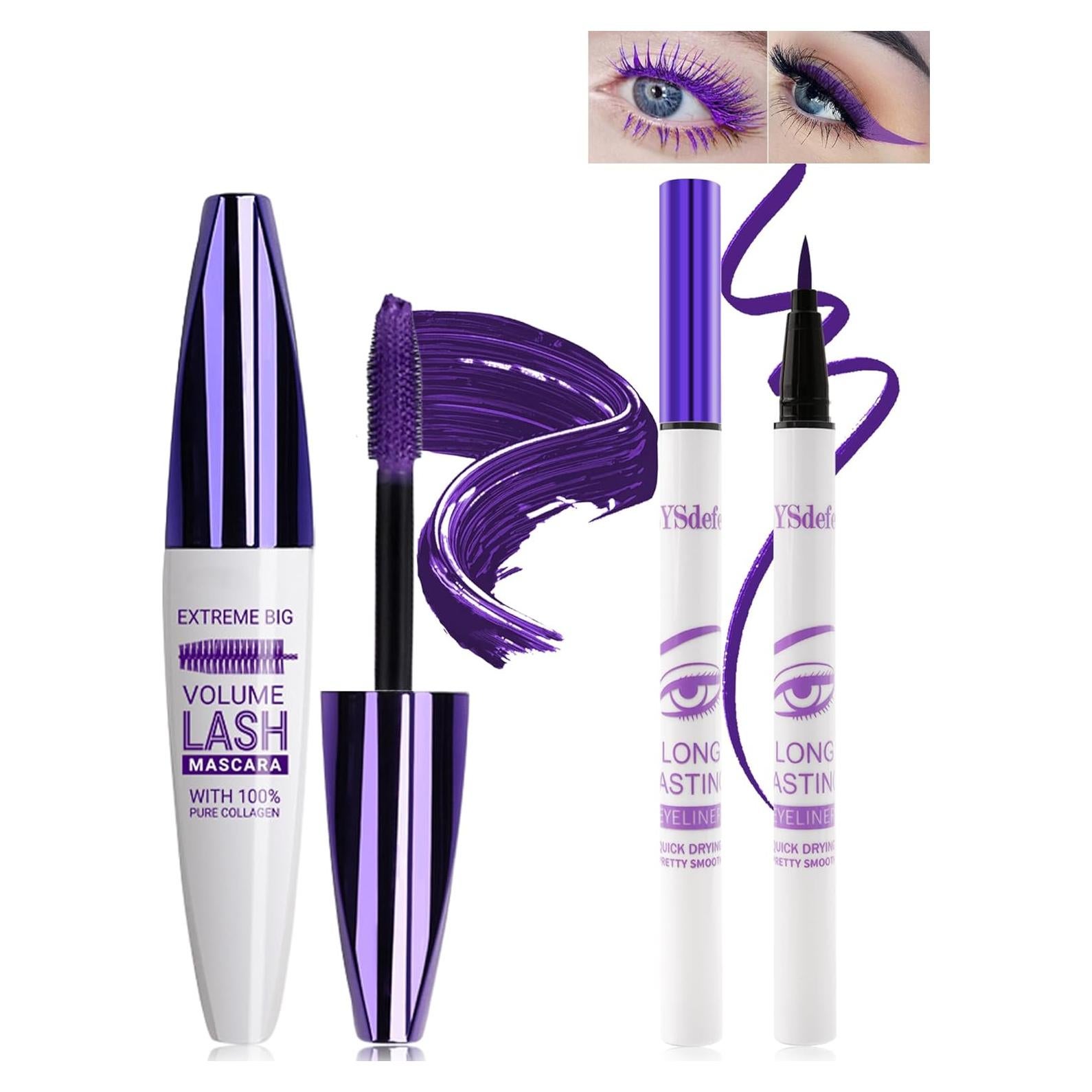 Set de Maquillaje Morado - Máscara y Delineador Impermeable