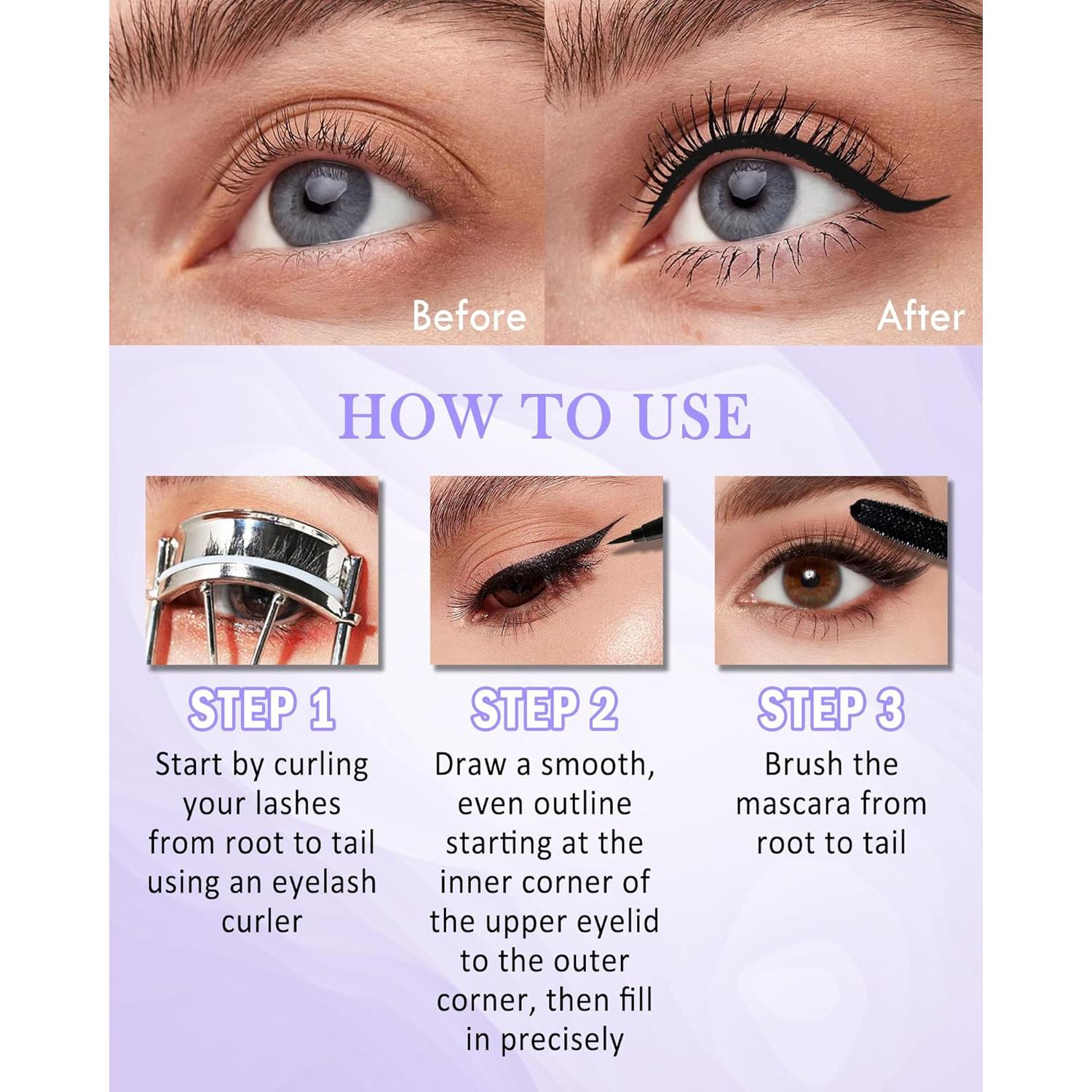 Set de Maquillaje Morado - Máscara y Delineador Impermeable