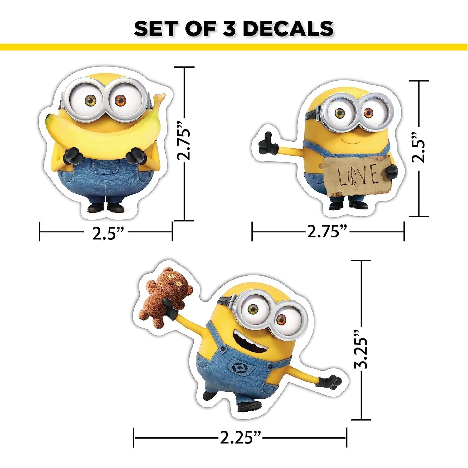 Set de 3 Calcomanías de Bob Minions - Vinilo Resistente al Agua