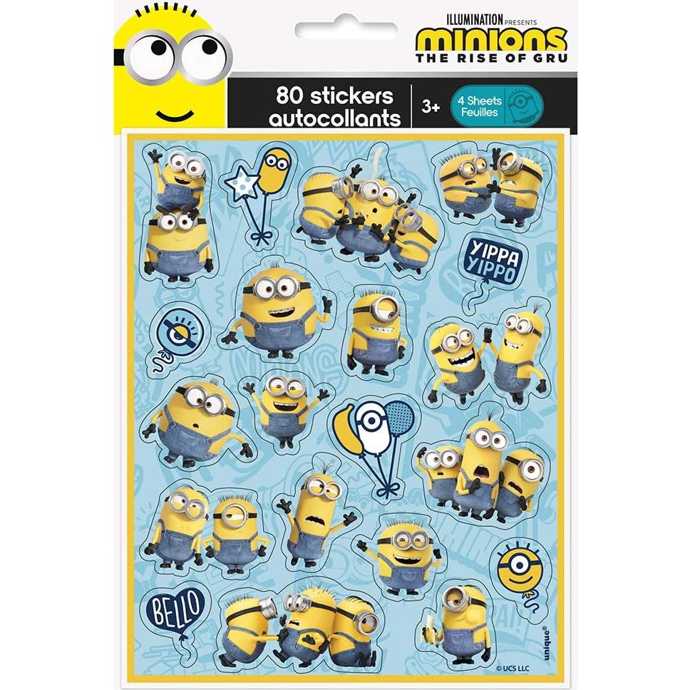 Hojas de Calcomanías Multicolor Minions - 4 Piezas para Niños