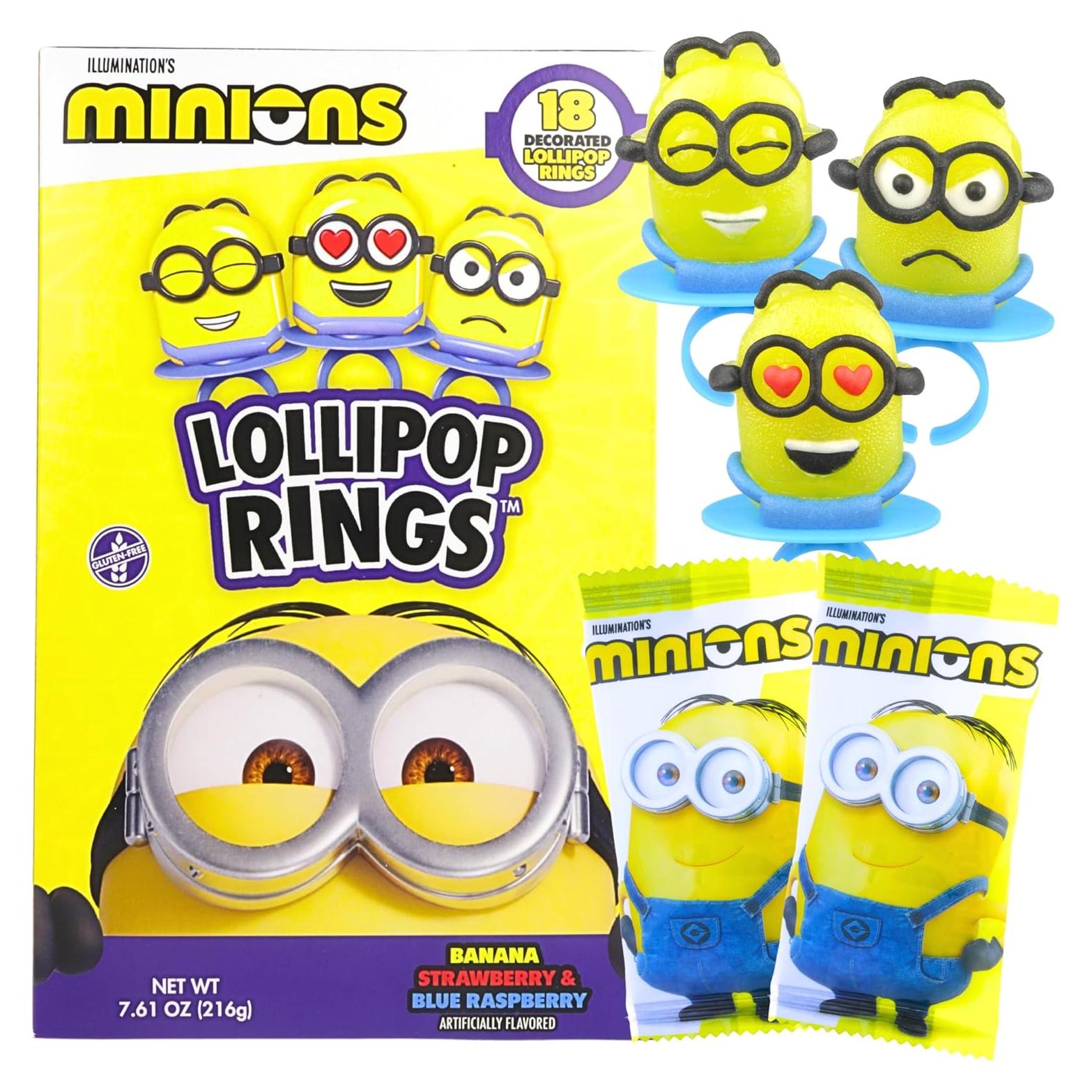 Anillos Lollipop Minions - 18 Caramelos Individuales Sabores Fruta