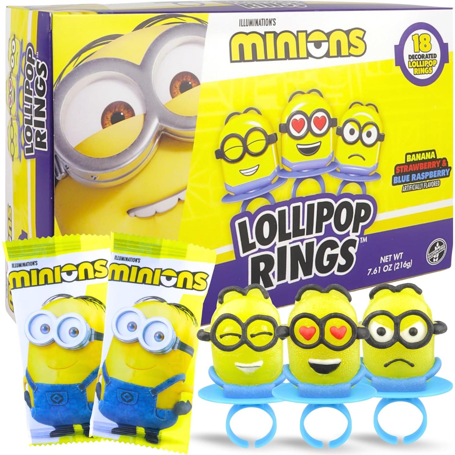 Anillos Lollipop Minions - 18 Caramelos Individuales Sabores Fruta