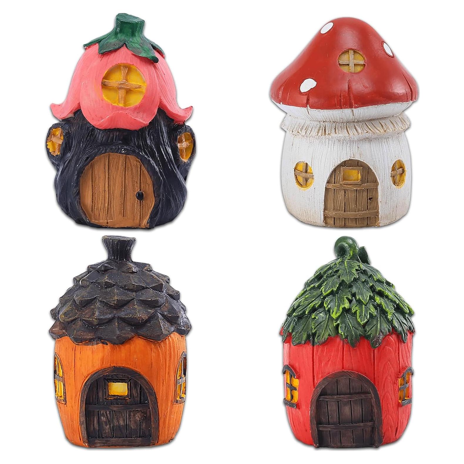 4 Casas de Hadas Miniatura POPKER - Decoración Jardín 5.46cm