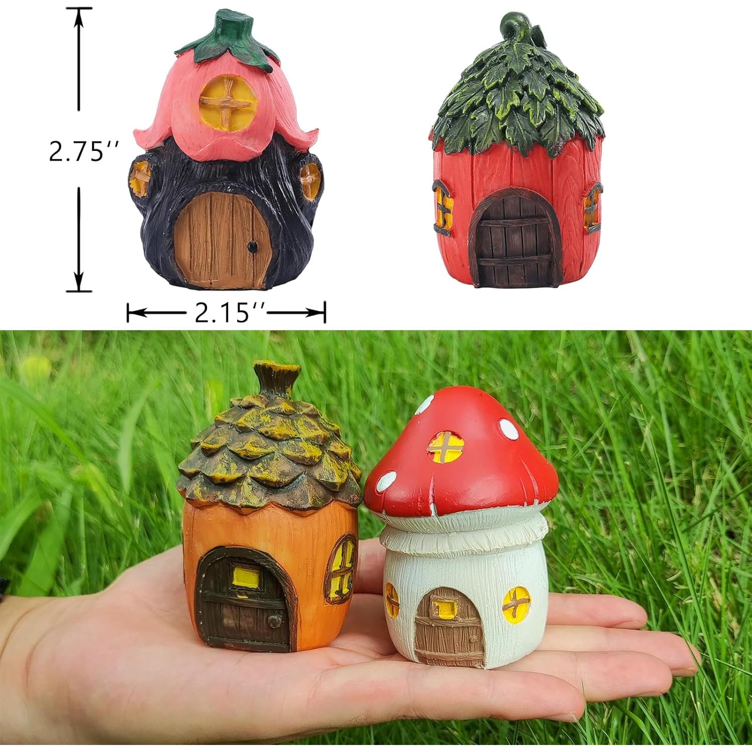 4 Casas de Hadas Miniatura POPKER - Decoración Jardín 5.46cm