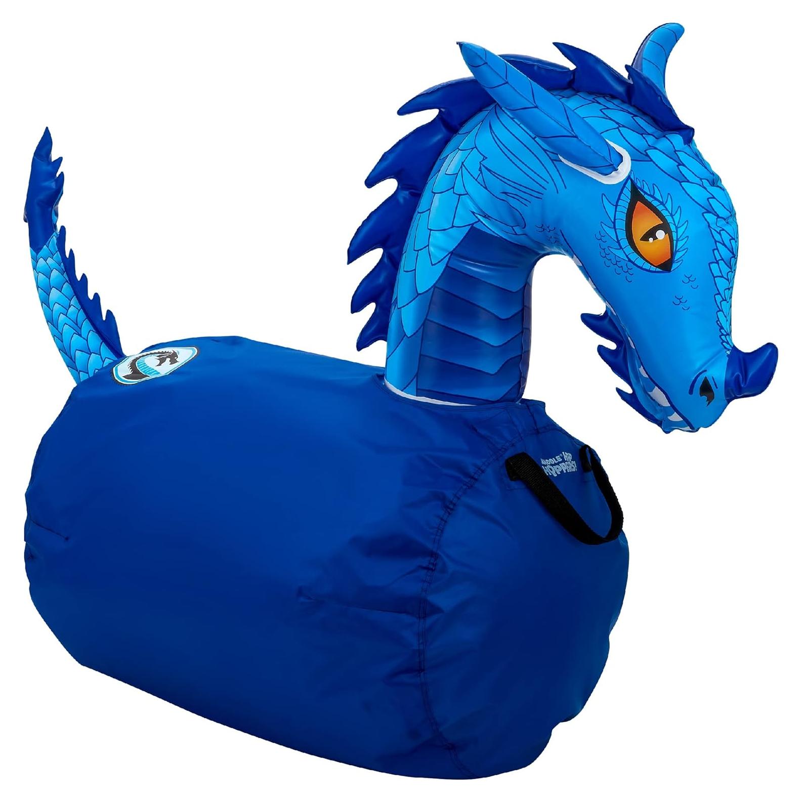 WADDLE Hip Hoppers Large Bouncy Hopper Inflatable Hopping Animal Bouncer, Supports Up to 250 Pounds, Ages 5 and Up (Blue Dragon)