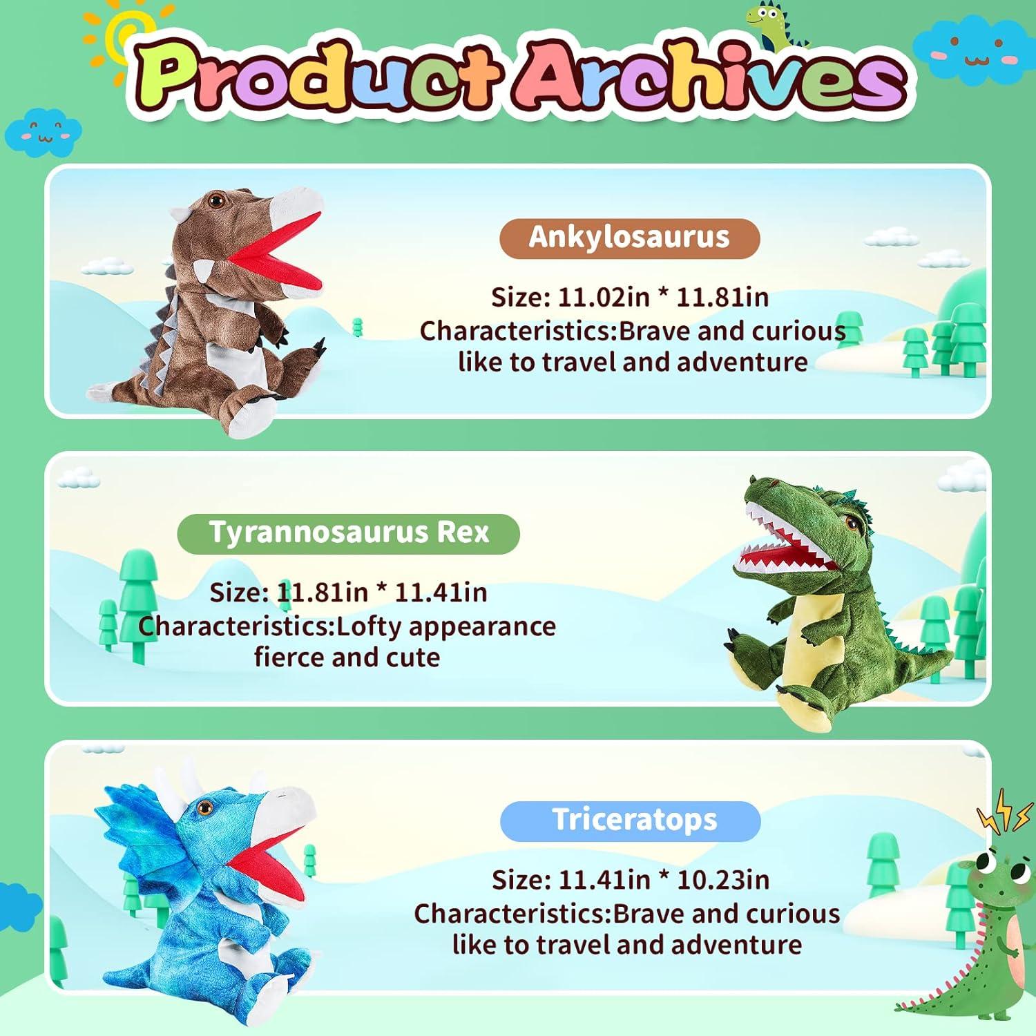 3 Marionetas de Mano de Dinosaurio de Peluche Noetoy 26.67 cm