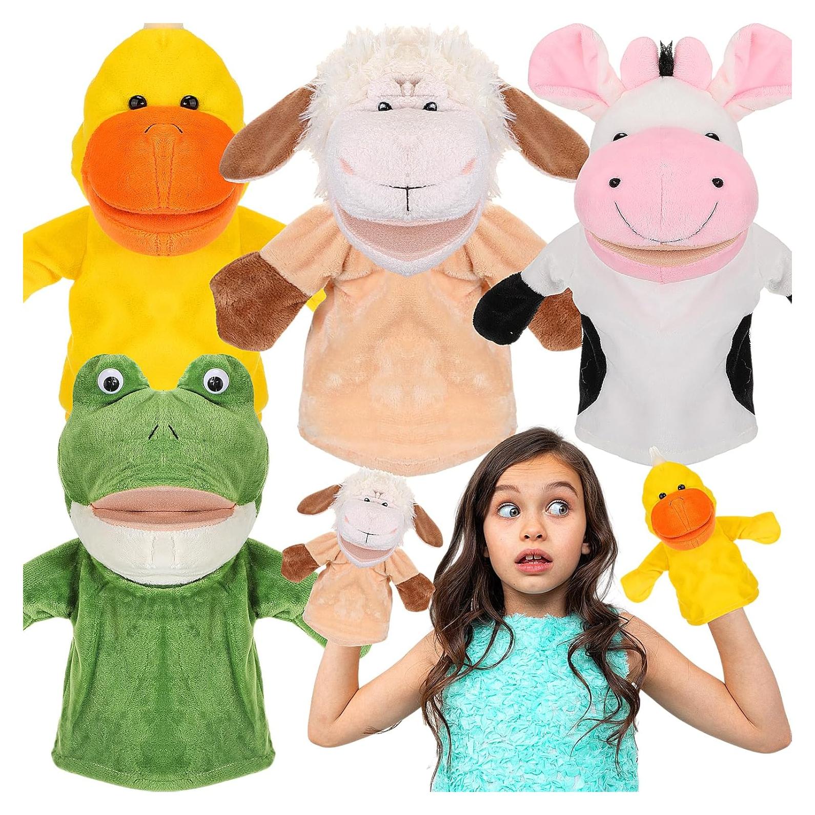 Juego de 4 Títeres de Mano RoundFunny - Animales Suaves 25 cm