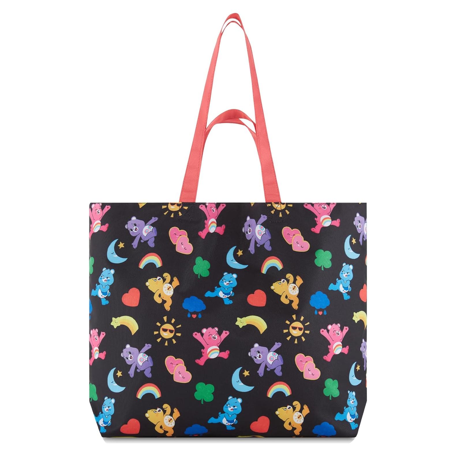 Bolsa de mano de nylon Care Bears negra con estampado AOP