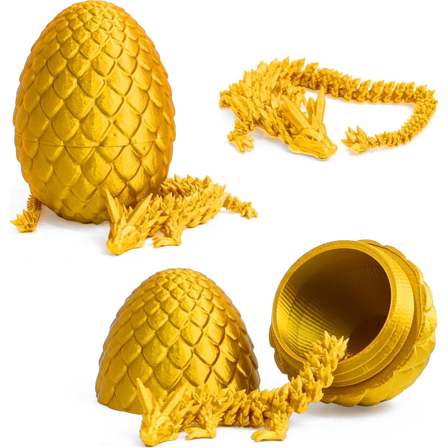 Huevo de Dragón Flavery Dorado 3D con Dragón Articulado