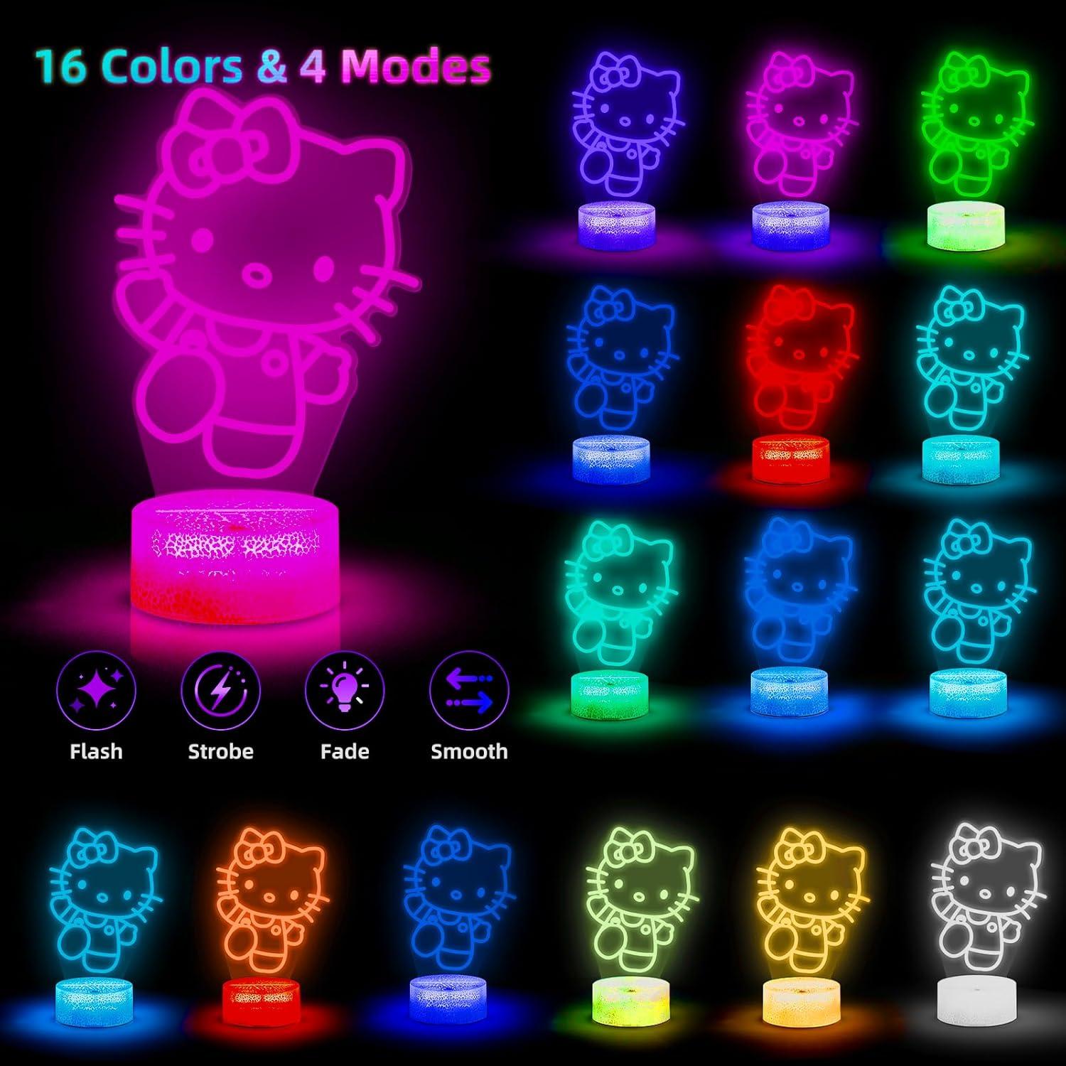 Luz Nocturna 3D LED LOUHH Gato 16 Colores Control Remoto