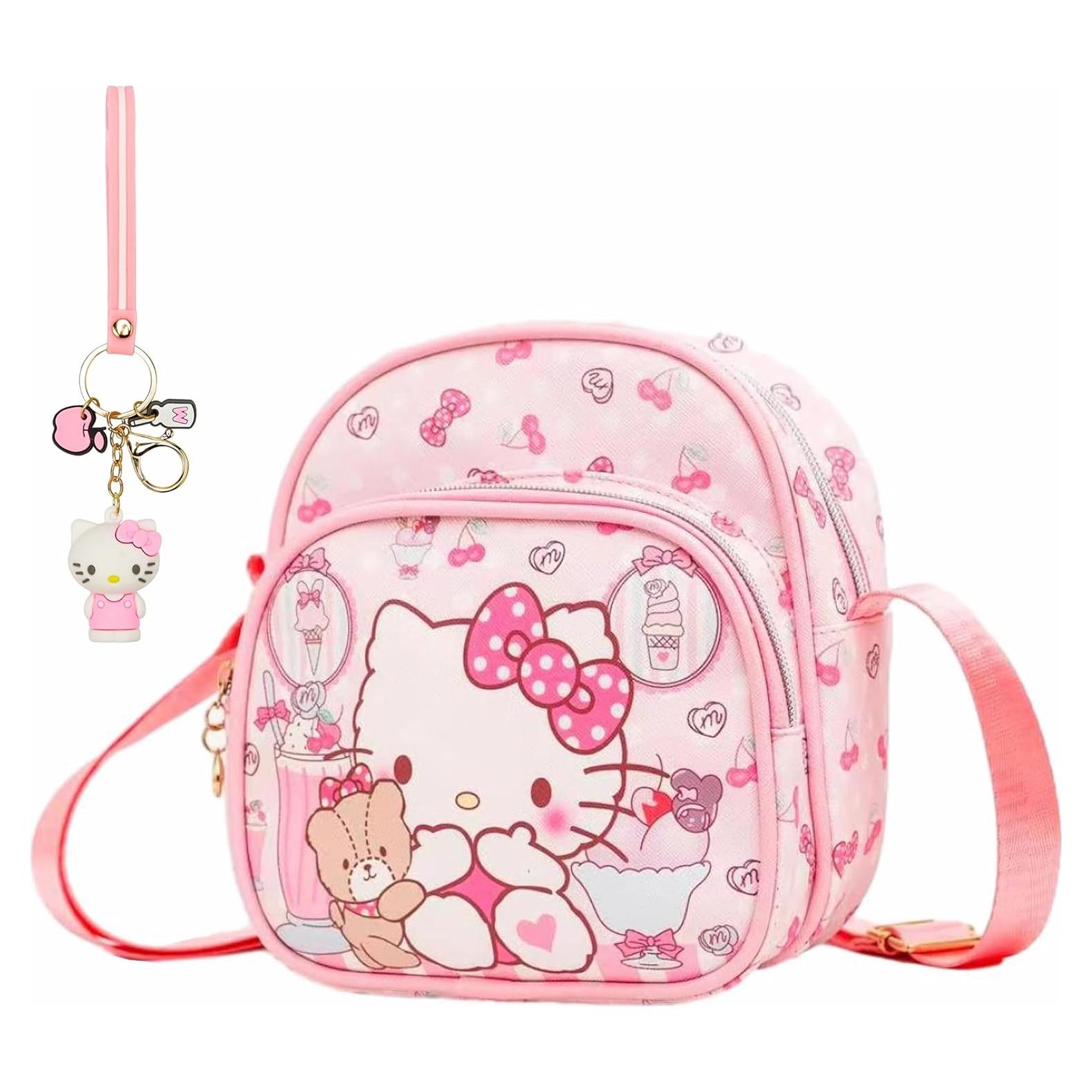 Bolso Mensajero Cruzado Linda de Cuero Rosa 18x10cm 2Pcs