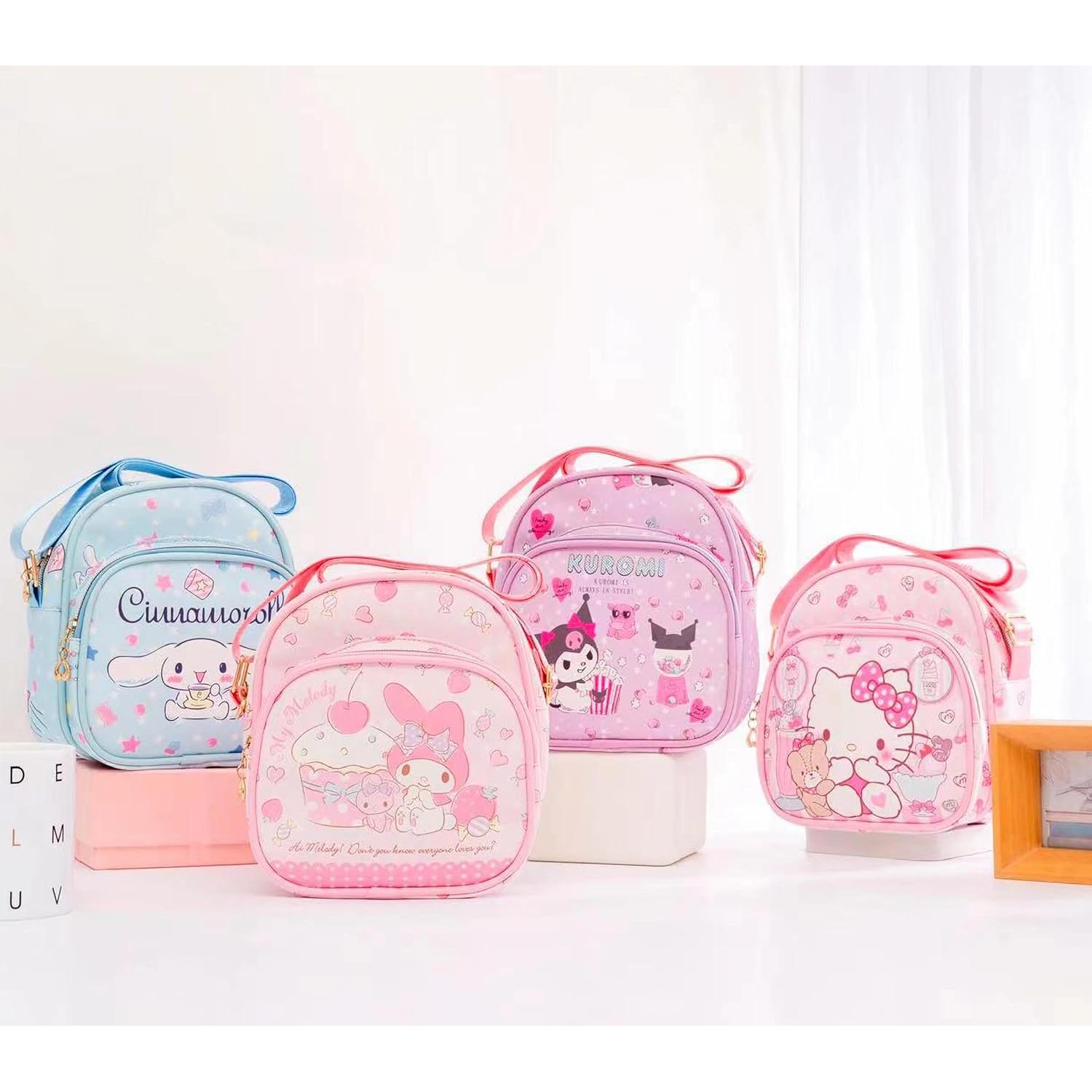 Bolso Mensajero Cruzado Linda de Cuero Rosa 18x10cm 2Pcs