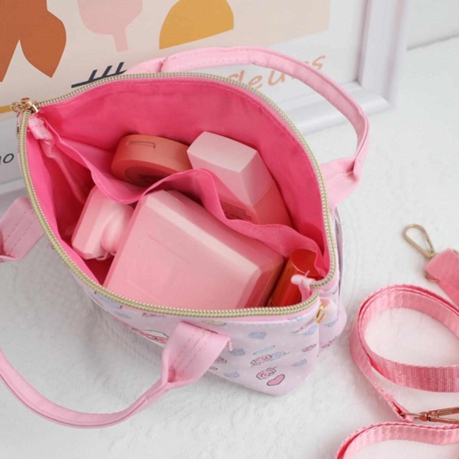 Mini Bolsa Cruzada de Cuero PU Rosa con Llavero - 16x7.1x22cm