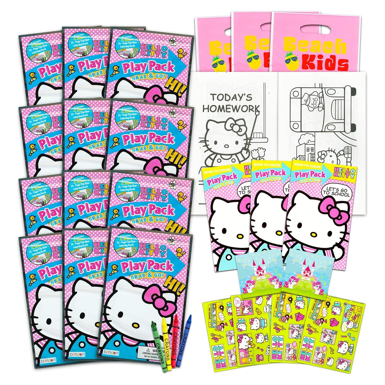 Paquete Fiesta Hello Kitty - 12 Conjuntos con Stickers y Libros