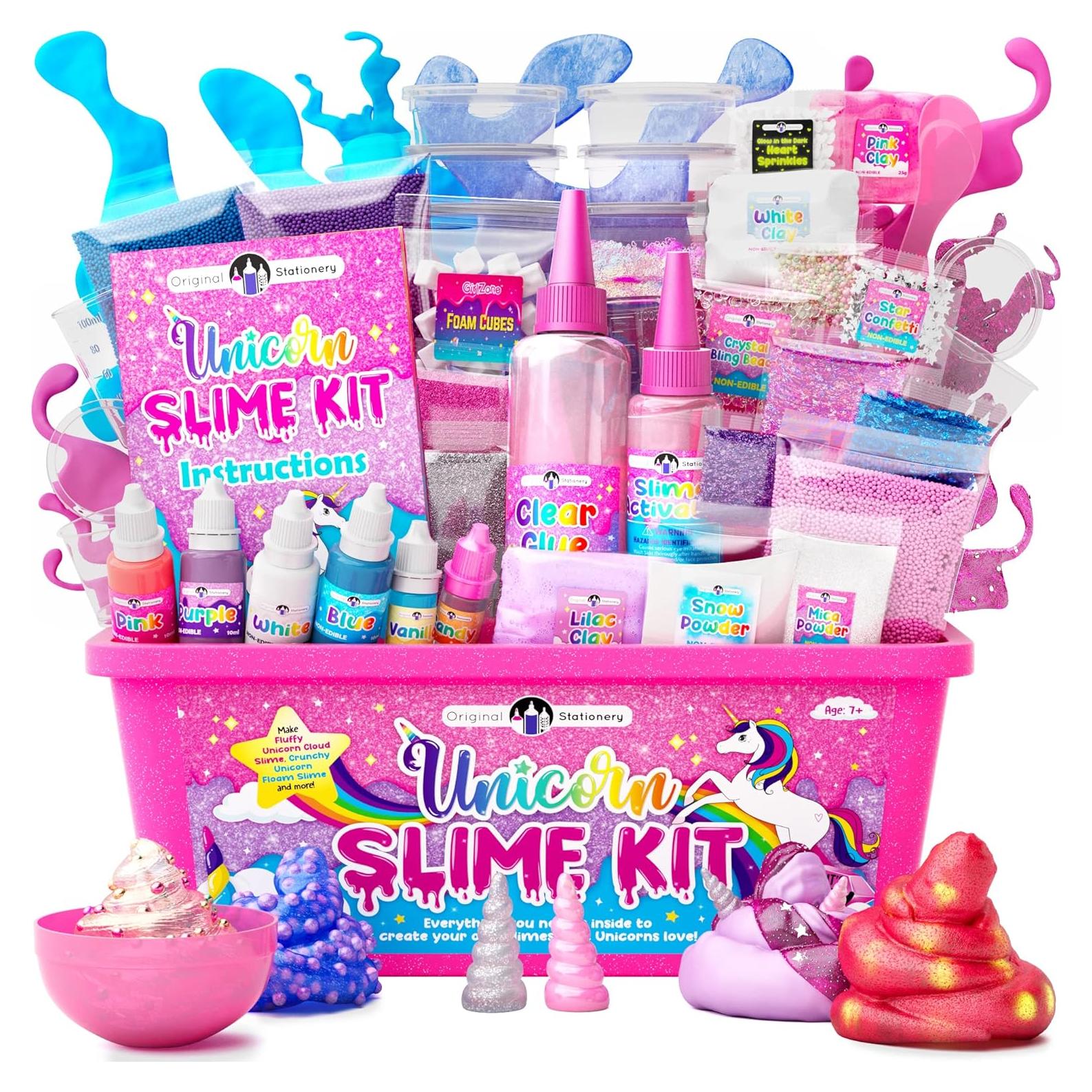 Kit de Slime Unicornio Papelería Original 25 Piezas Brilla en la Oscuridad