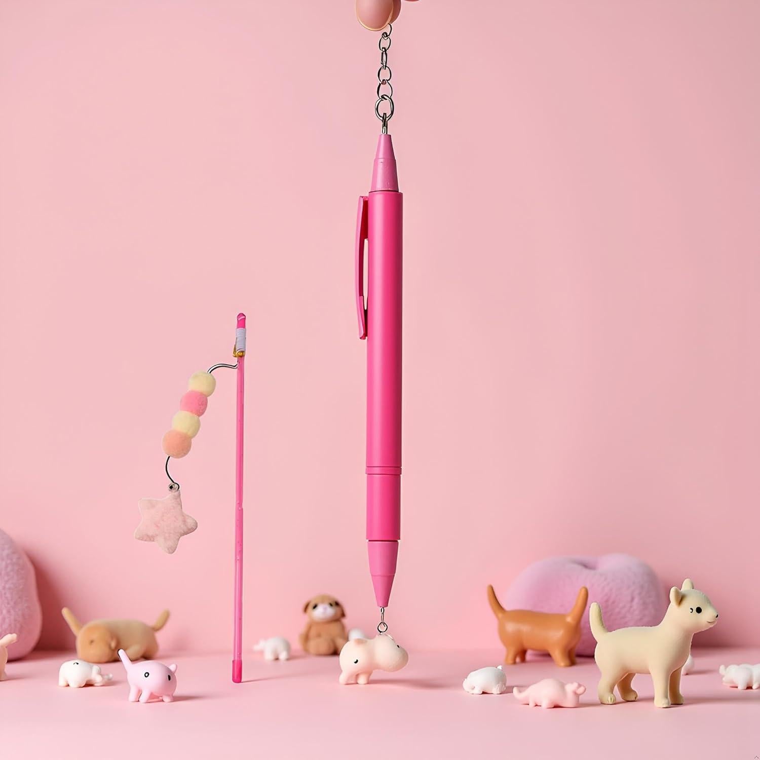 Juguete de Varita para Gato BWESOO Rosa con Cuerda y Peluche
