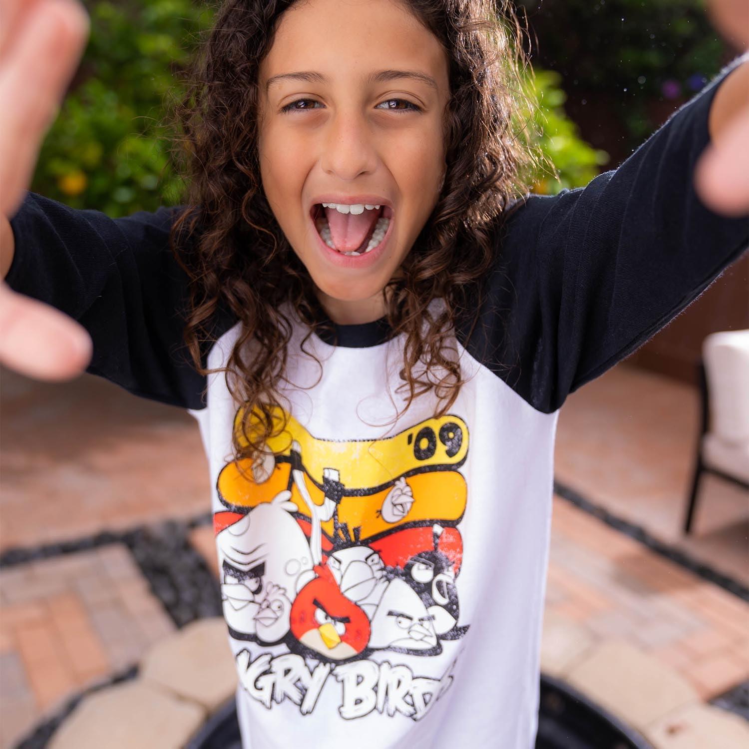 Camiseta Raglan Retro Angry Birds 3/4 Manga 100% Algodón