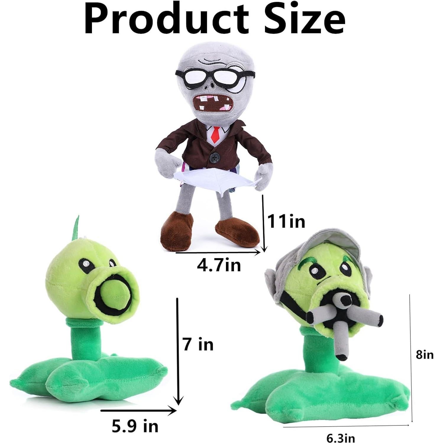Conjunto de Peluches PVZ JHESAO - 3 Piezas Guisante y Zombi