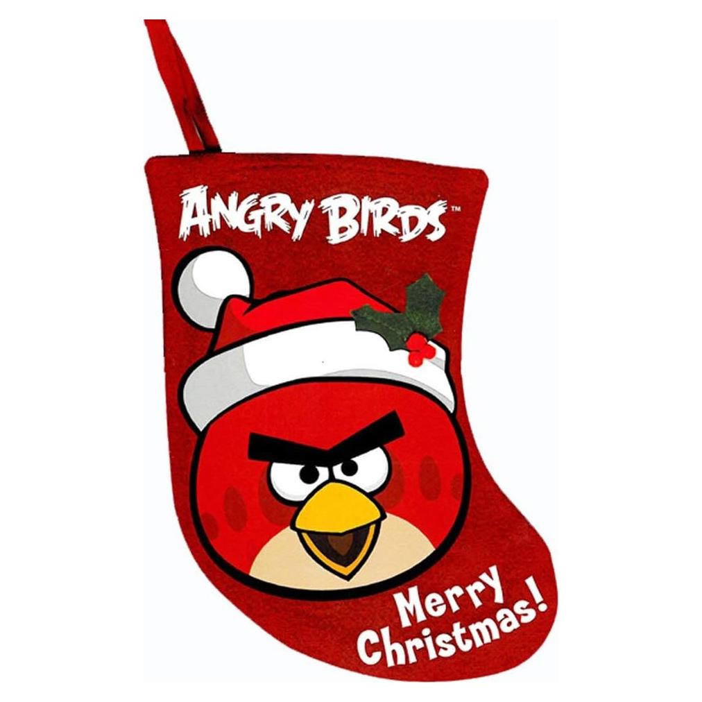 Calcetín Rojo Aplique Pájaro Enfadado Kurt Adler 19 cm