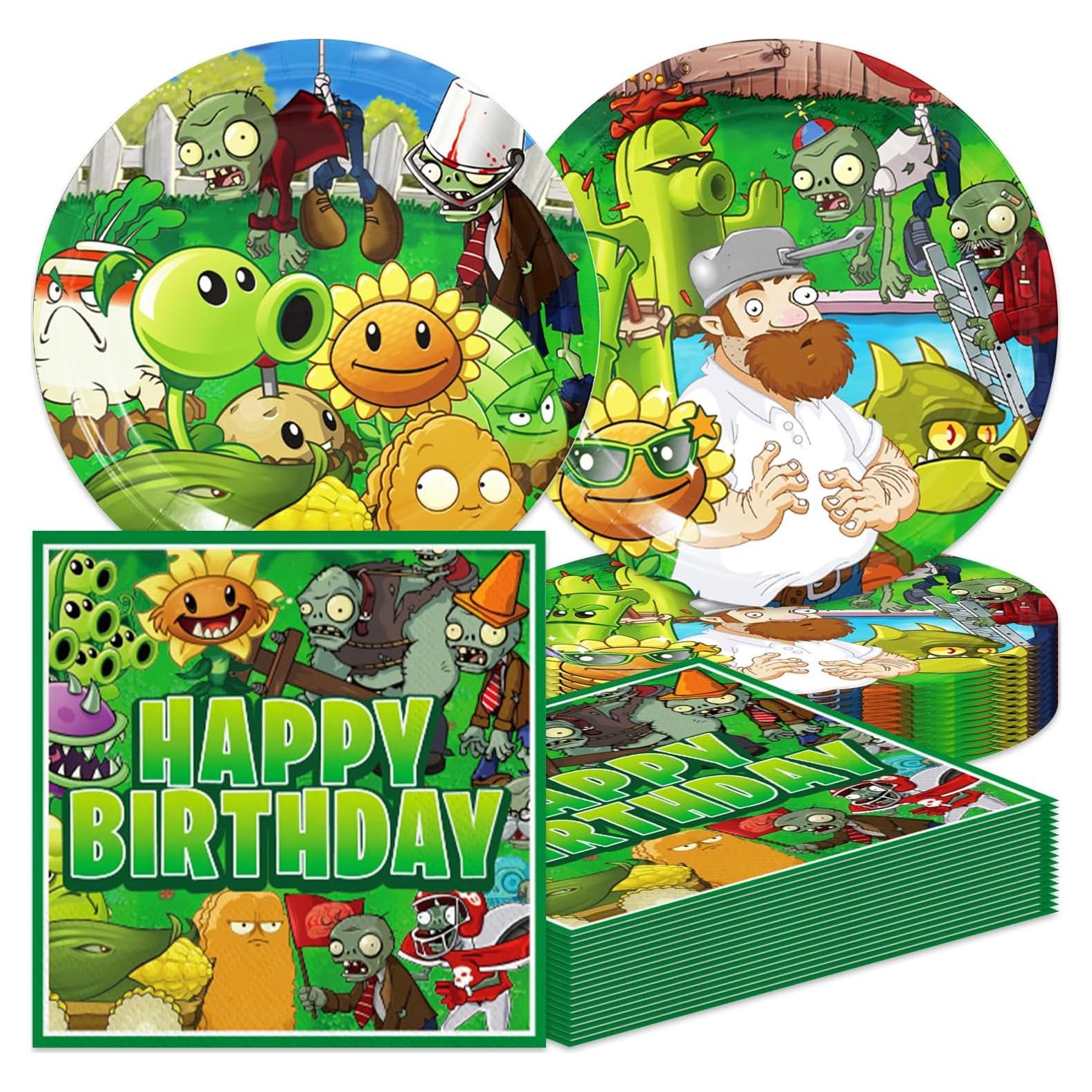 Paquete Fiesta Cumpleaños Plantas Zombies 20 Platos 20 Servilletas