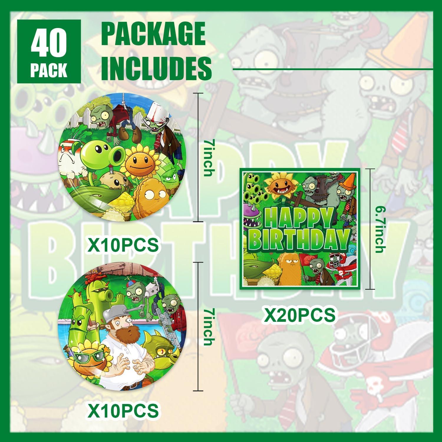 Paquete Fiesta Cumpleaños Plantas Zombies 20 Platos 20 Servilletas