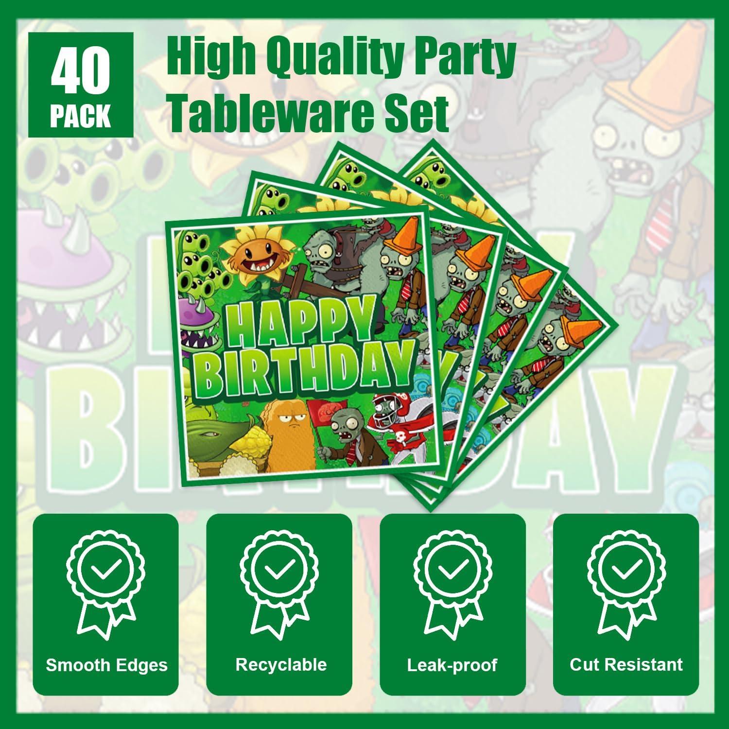 Paquete Fiesta Cumpleaños Plantas Zombies 20 Platos 20 Servilletas