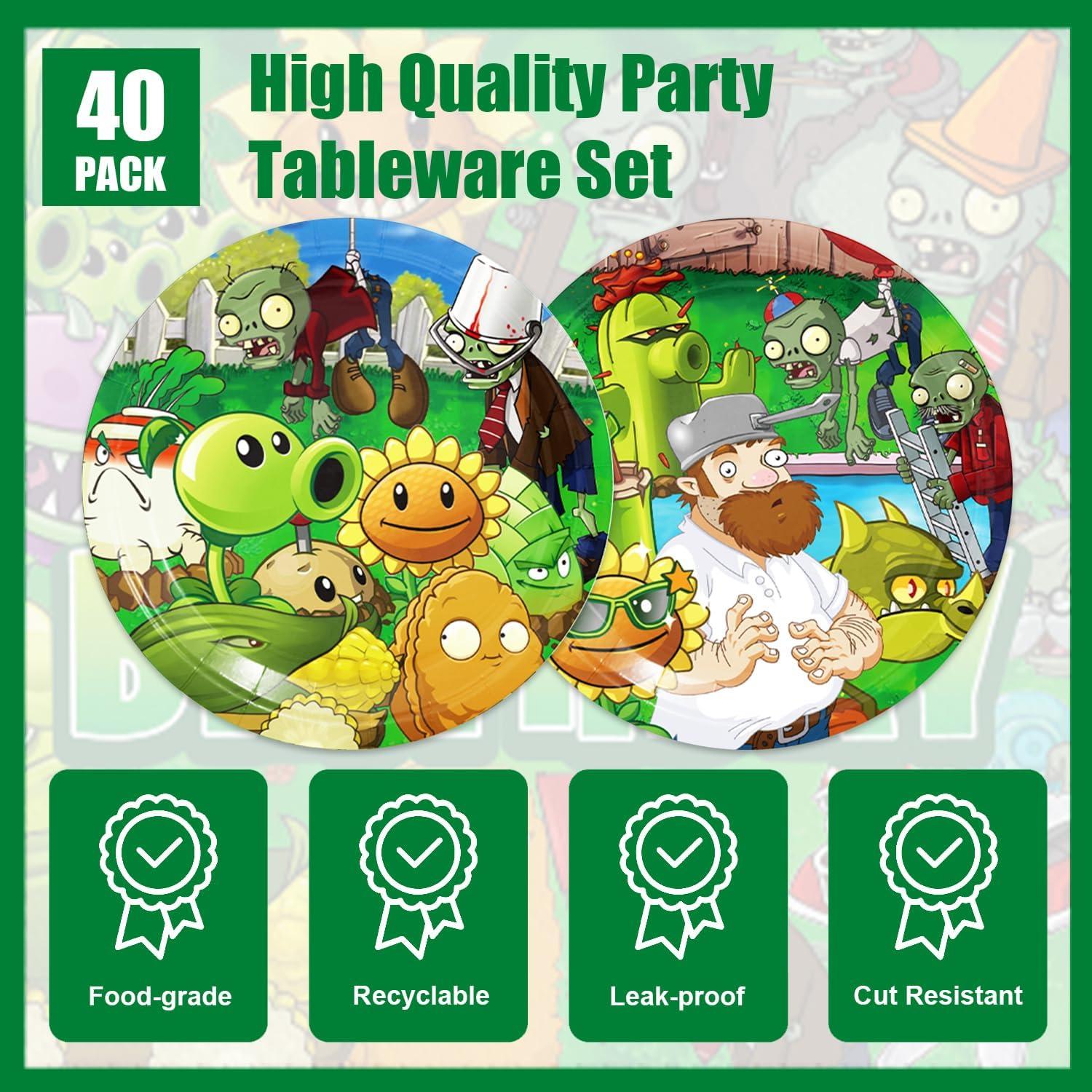 Paquete Fiesta Cumpleaños Plantas Zombies 20 Platos 20 Servilletas