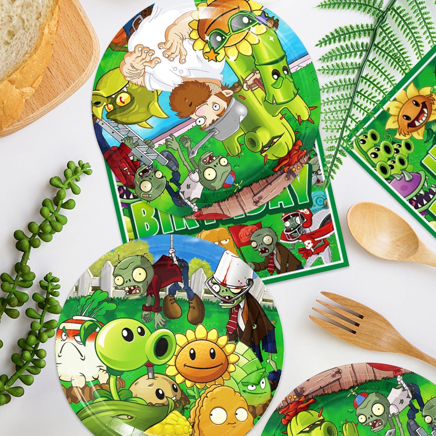 Paquete Fiesta Cumpleaños Plantas Zombies 20 Platos 20 Servilletas