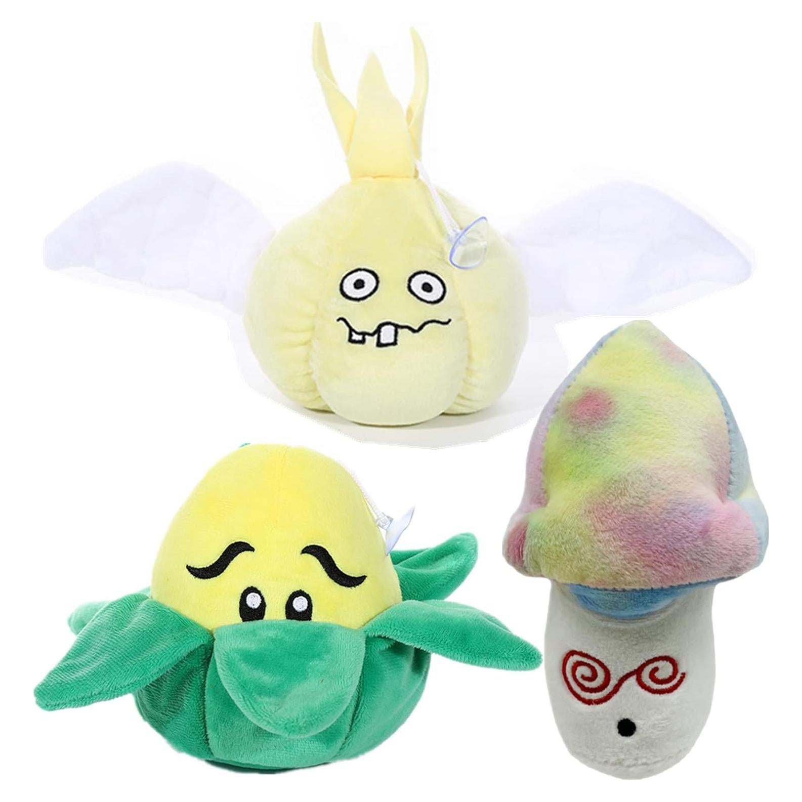 Set de Juguetes de Peluche PVZ Plantas Ajo Maíz Hongo 3 Piezas