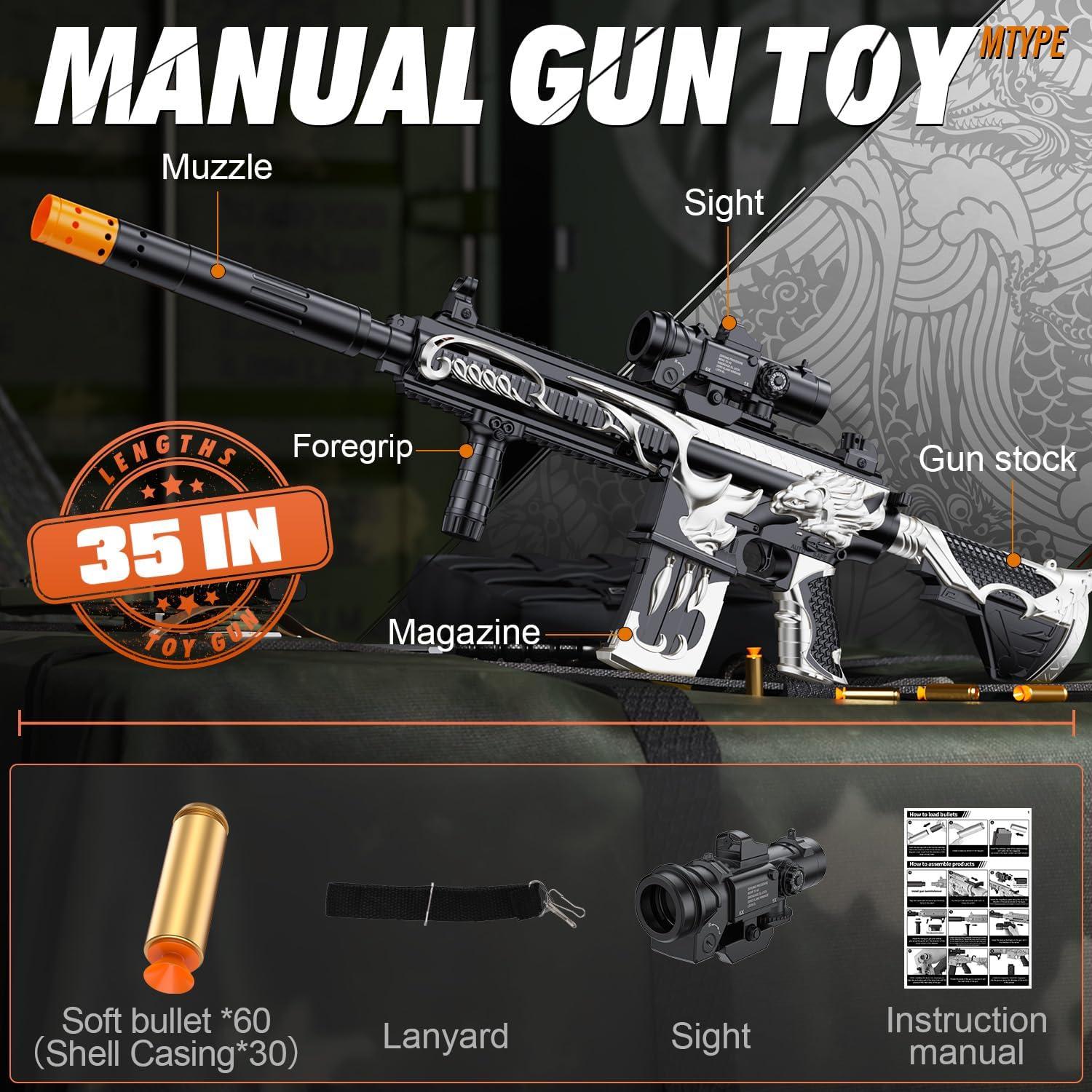 Pistola de Juguete Manual Austraes con 60 Balas Blandas Plateada