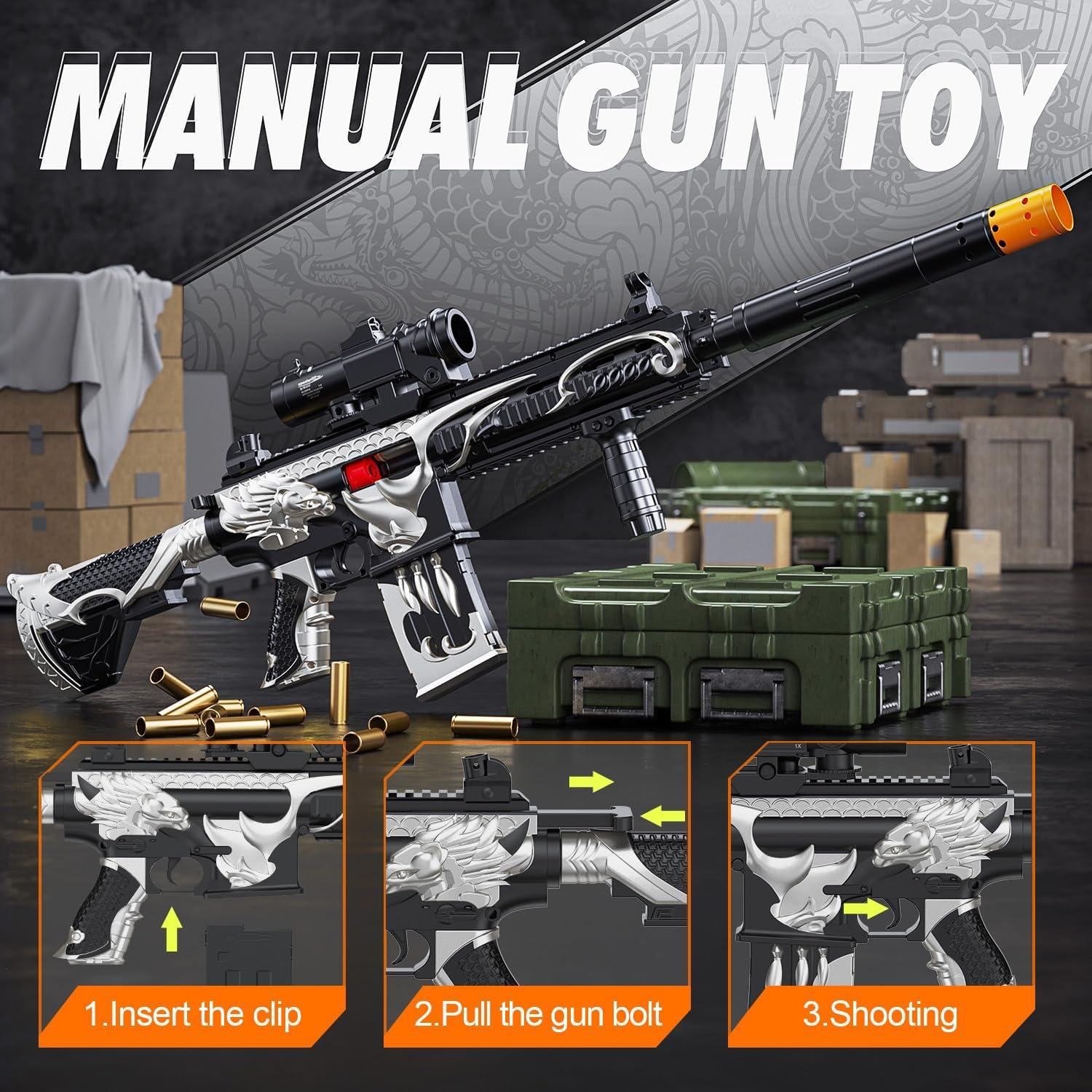 Pistola de Juguete Manual Austraes con 60 Balas Blandas Plateada