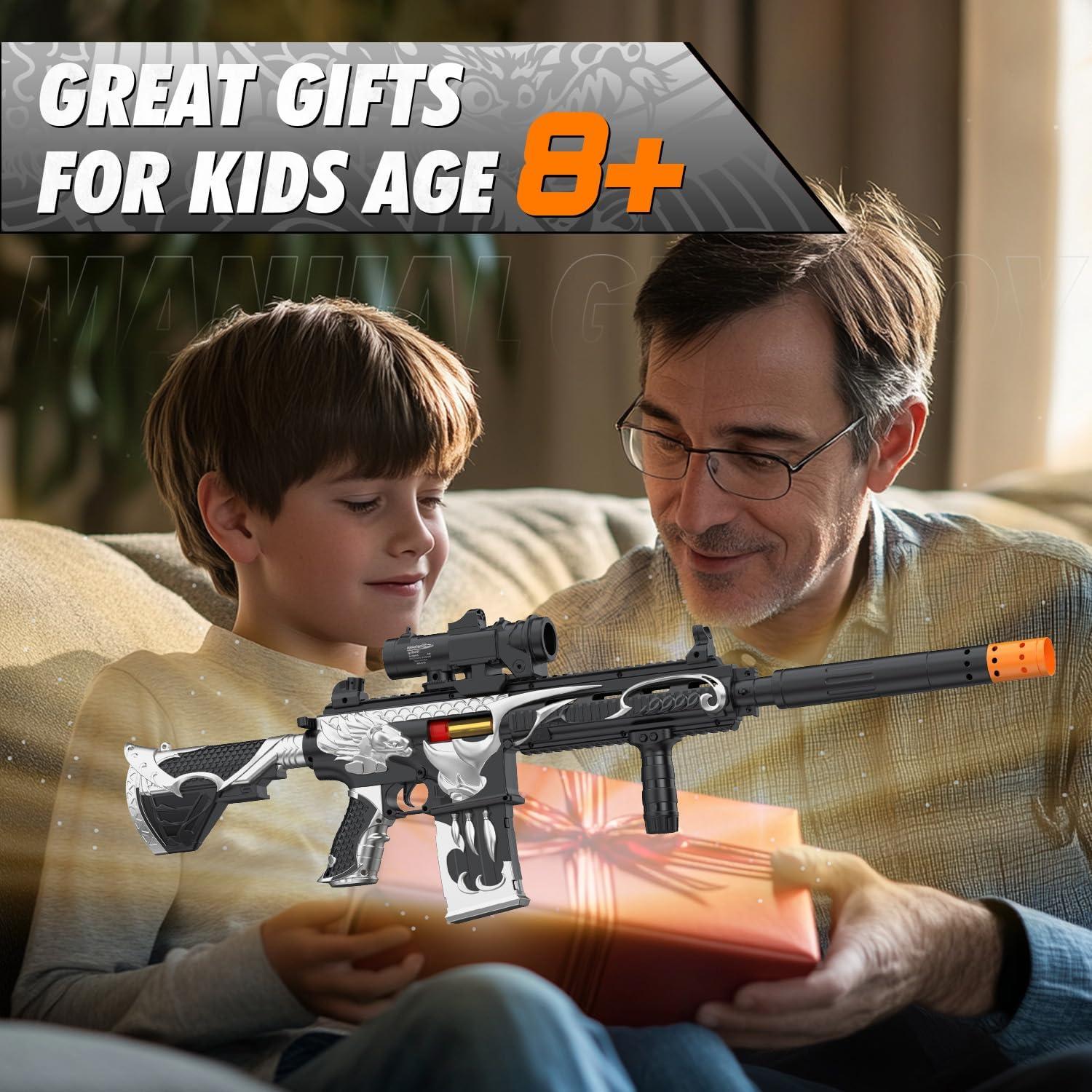 Pistola de Juguete Manual Austraes con 60 Balas Blandas Plateada