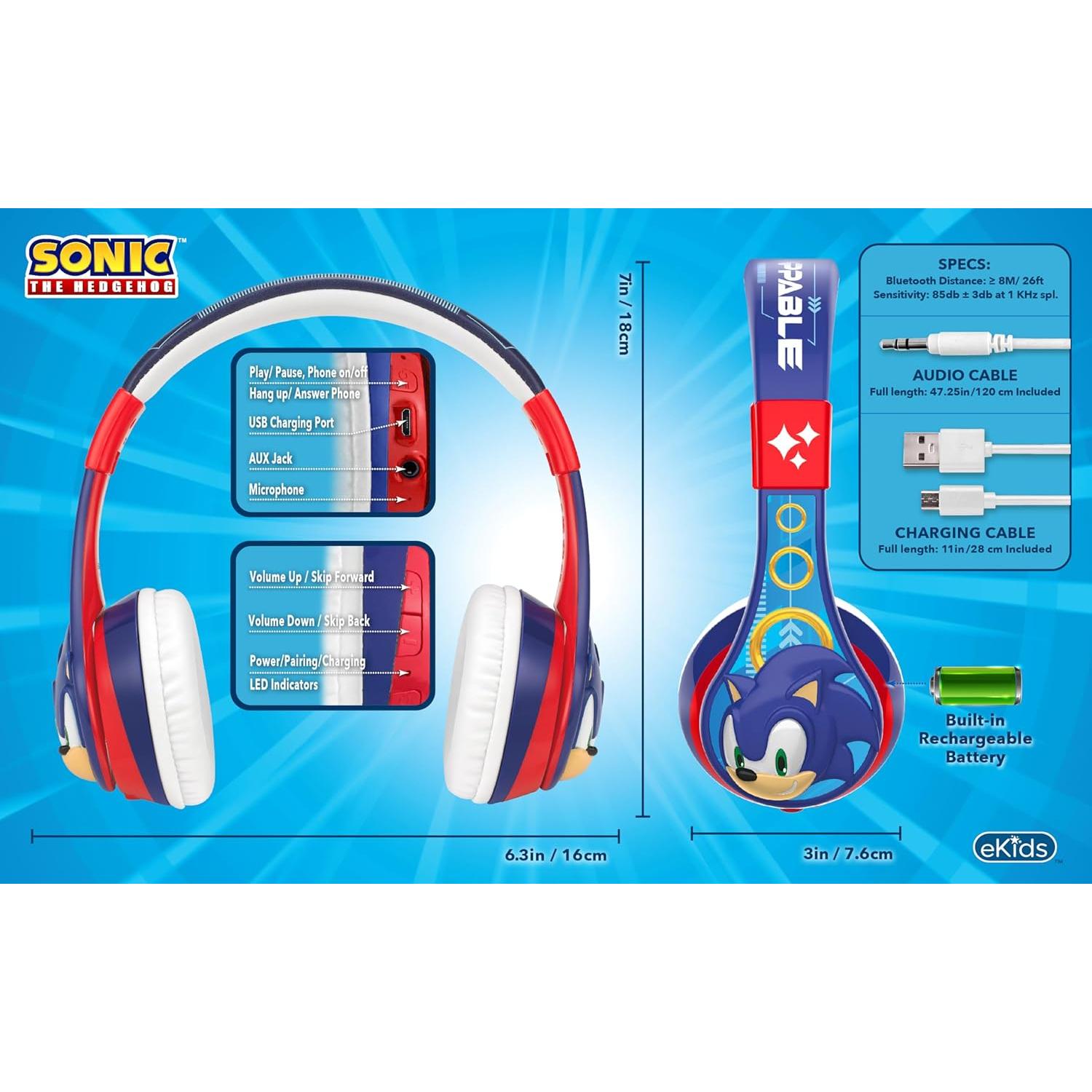 Auriculares Bluetooth eKids Sonic The Hedgehog para Niños