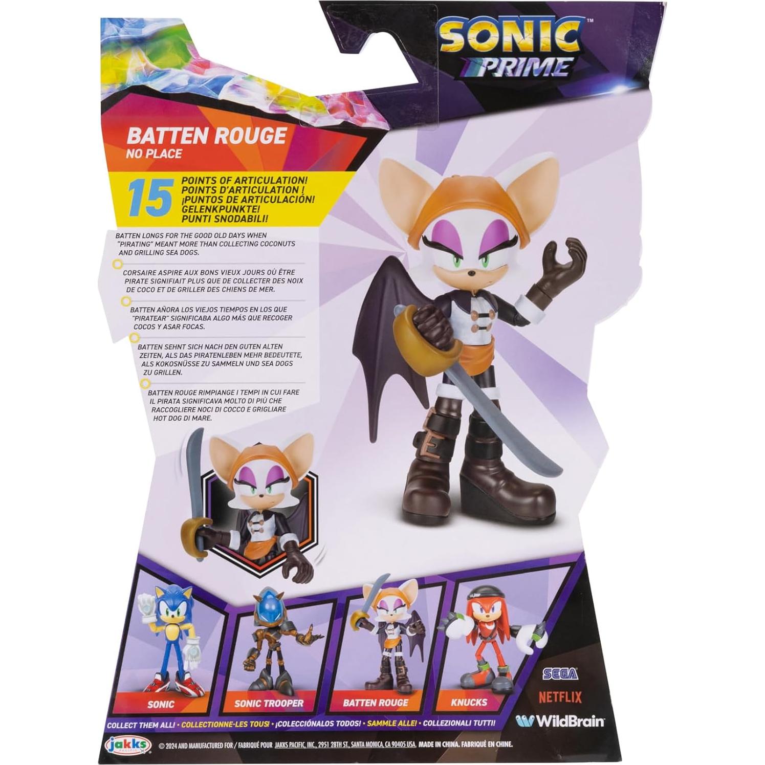 Figura de Acción Batten Rouge Sonic Prime 12.7 cm 15 Puntos Articulación
