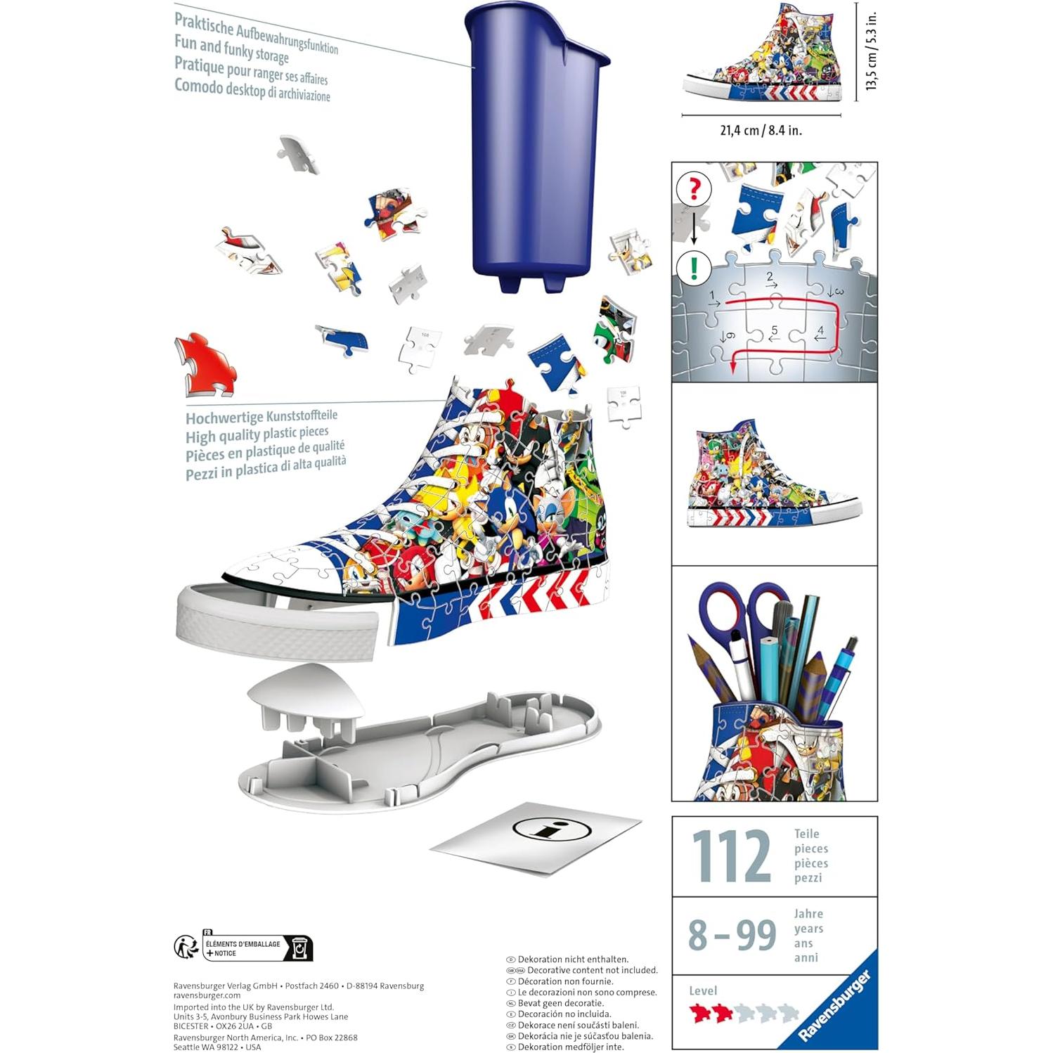 Rompecabezas 3D Zapatilla Sonic Ravensburger 108 Piezas