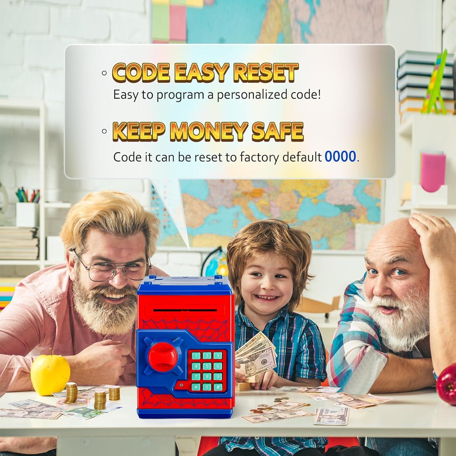 ATM Piggy Bank for Boys Girls, Vcertcpl Mini ATM Coin Bank Money Saving Box with Password, Kids Safe Money Jar for Adults with Auto Grab Bill Slot, Great Gift Toy Bank for Kids S Red