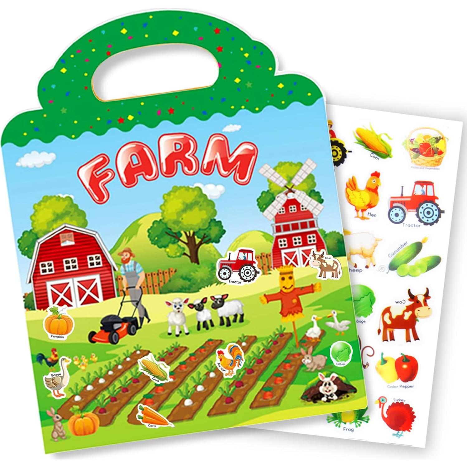 Libro de Pegatinas Reutilizables Yowlieu Granja 1 Pcs