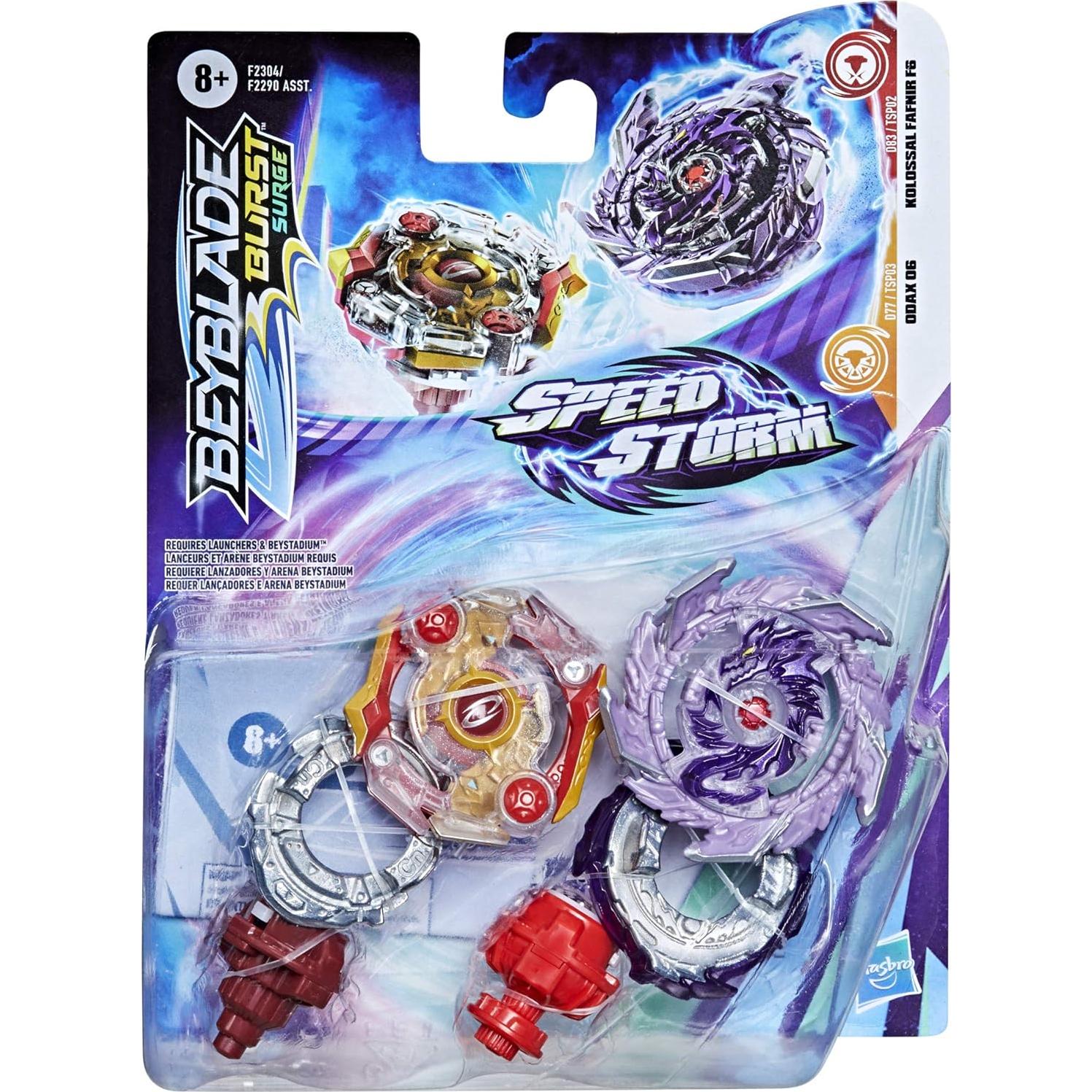 Beyblade Burst Speedstorm Kolossal Fafnir F6 y Odax O6 - 2 Peonzas de Batalla