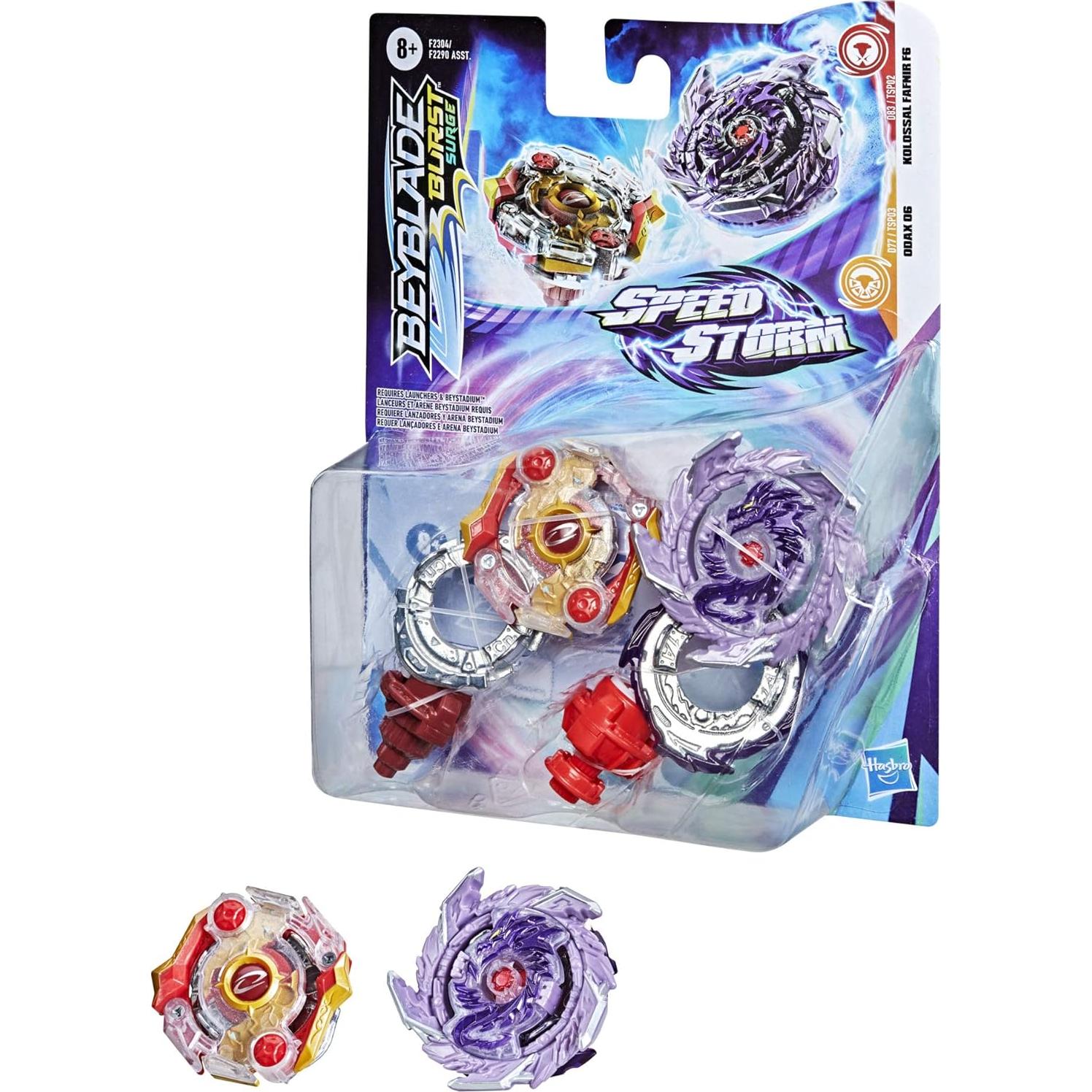Beyblade Burst Speedstorm Kolossal Fafnir F6 y Odax O6 - 2 Peonzas de Batalla