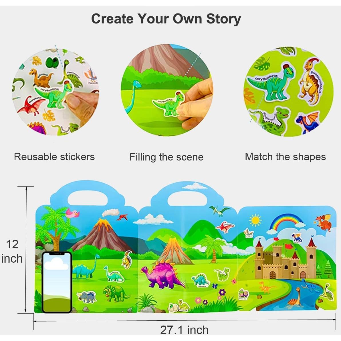 Libro de Pegatinas Reutilizables Yowlieu Dinosaurios 17.8x12.7cm