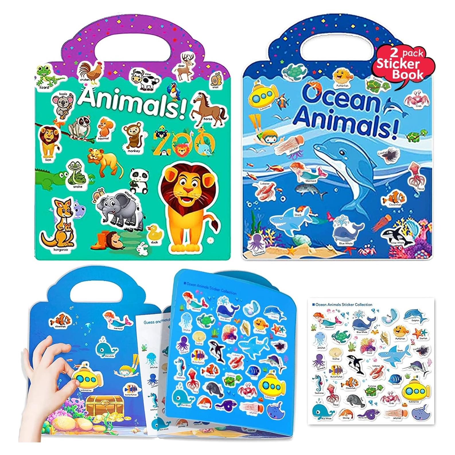 Libros de Pegatinas Reutilizables Yowlieu 2 Pcs Animales