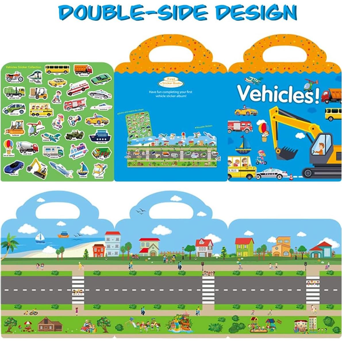 Libro de Pegatinas Reutilizables Yowlieu Vehículos 3 a 6 Años
