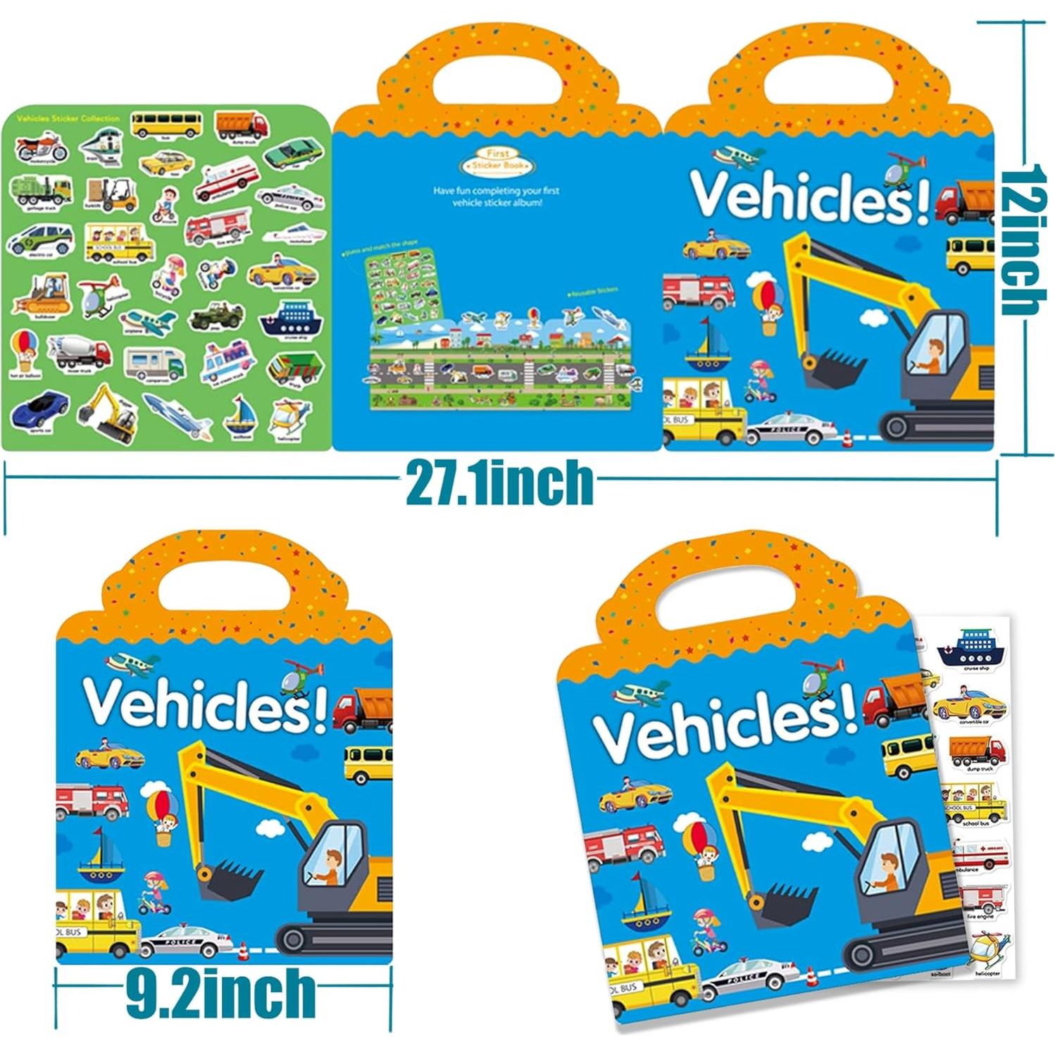 Libro de Pegatinas Reutilizables Yowlieu Vehículos 3 a 6 Años