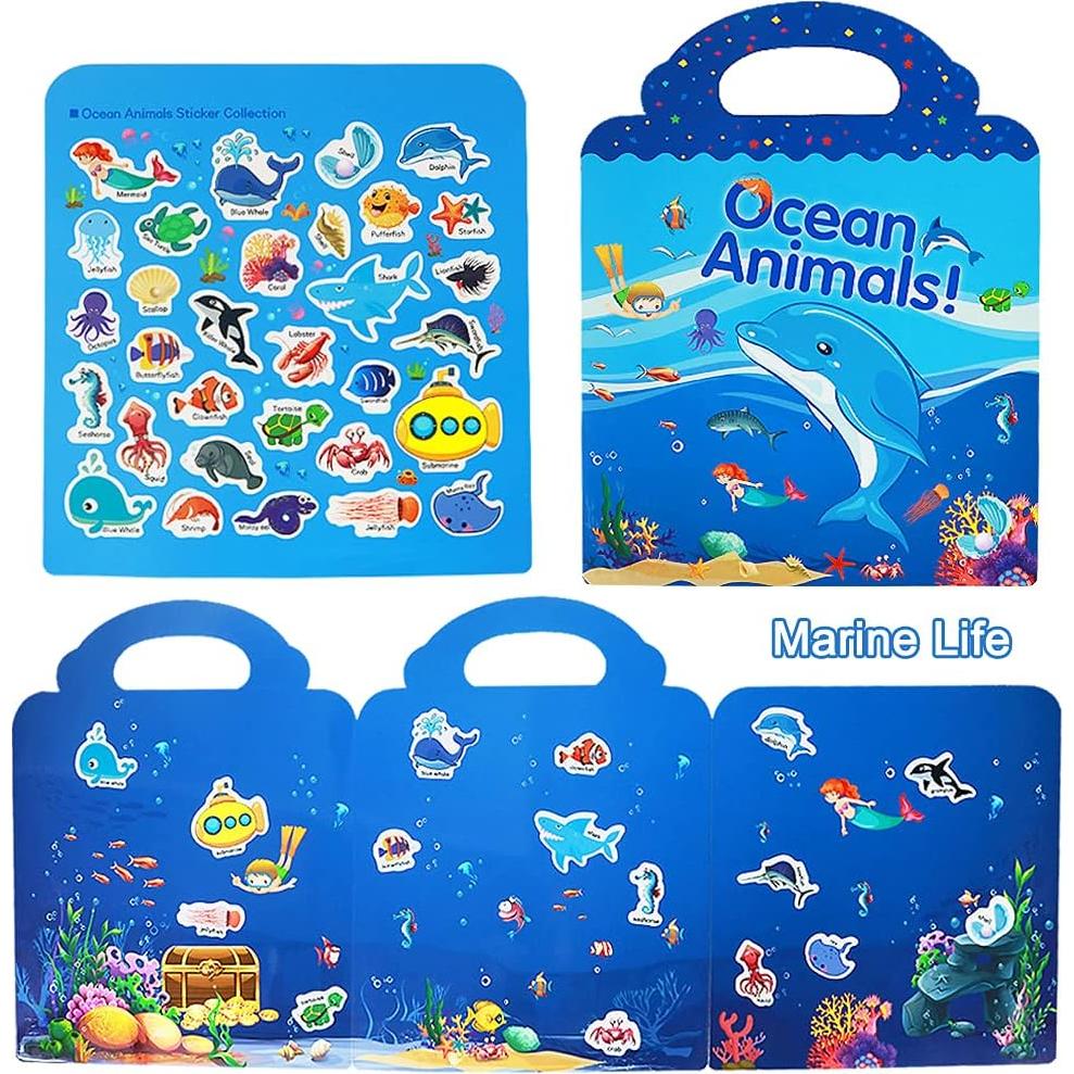 Libros de Pegatinas Reutilizables Yowlieu 3 Pcs Animales y Dinosaurios