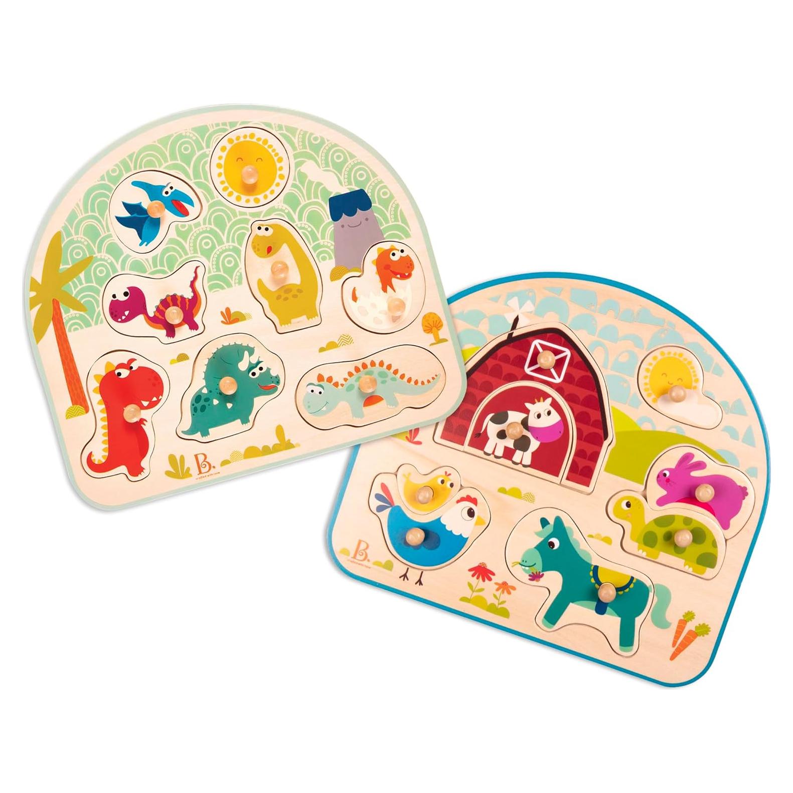 Rompecabezas de Madera B. toys 2-Pack Dinosaurios y Granja