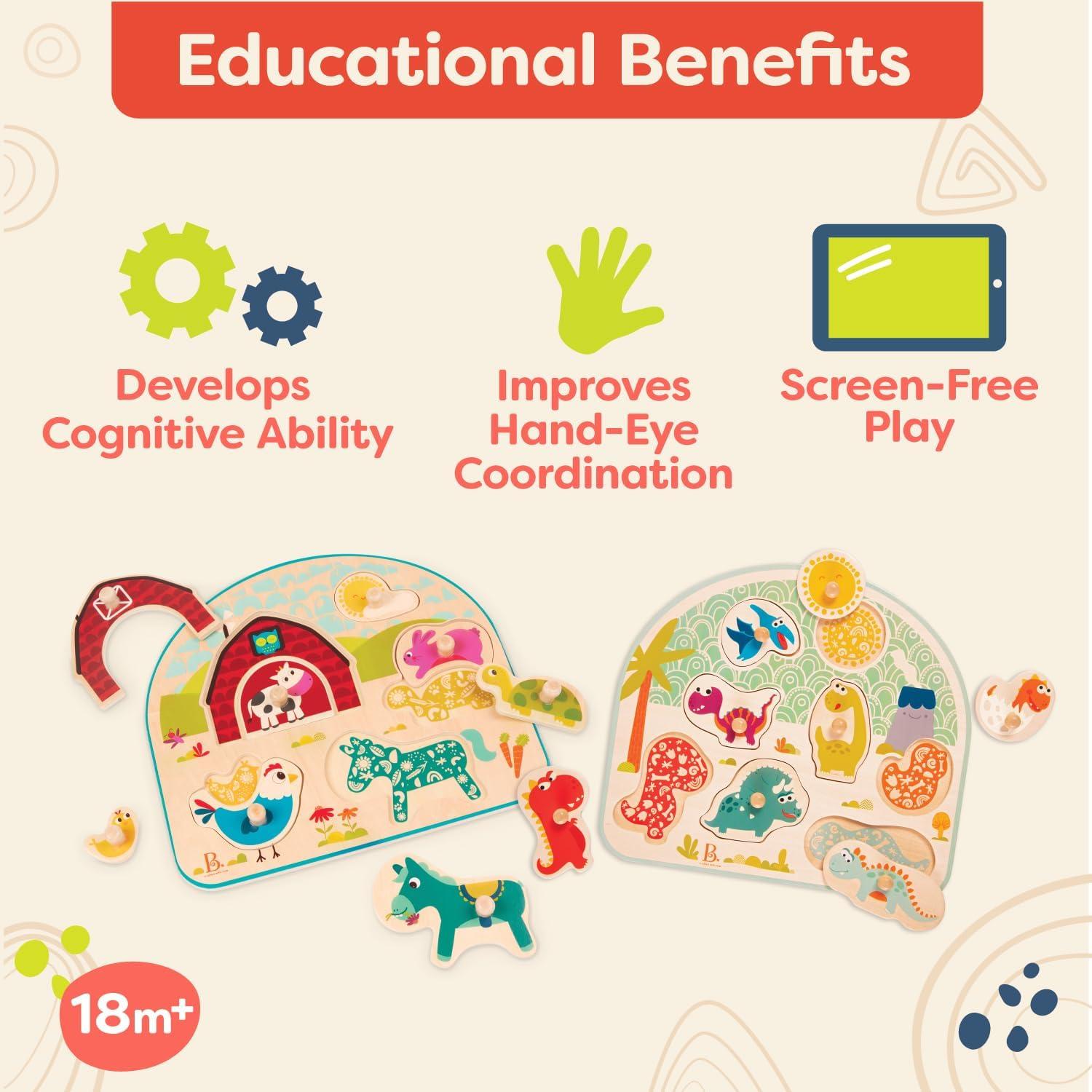 Rompecabezas de Madera B. toys 2-Pack Dinosaurios y Granja