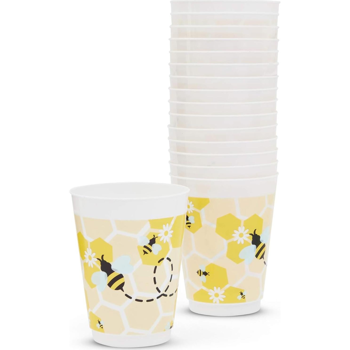 Vasos de Plástico Reutilizables BLUE PANDA 16 Pzs Tema Abeja