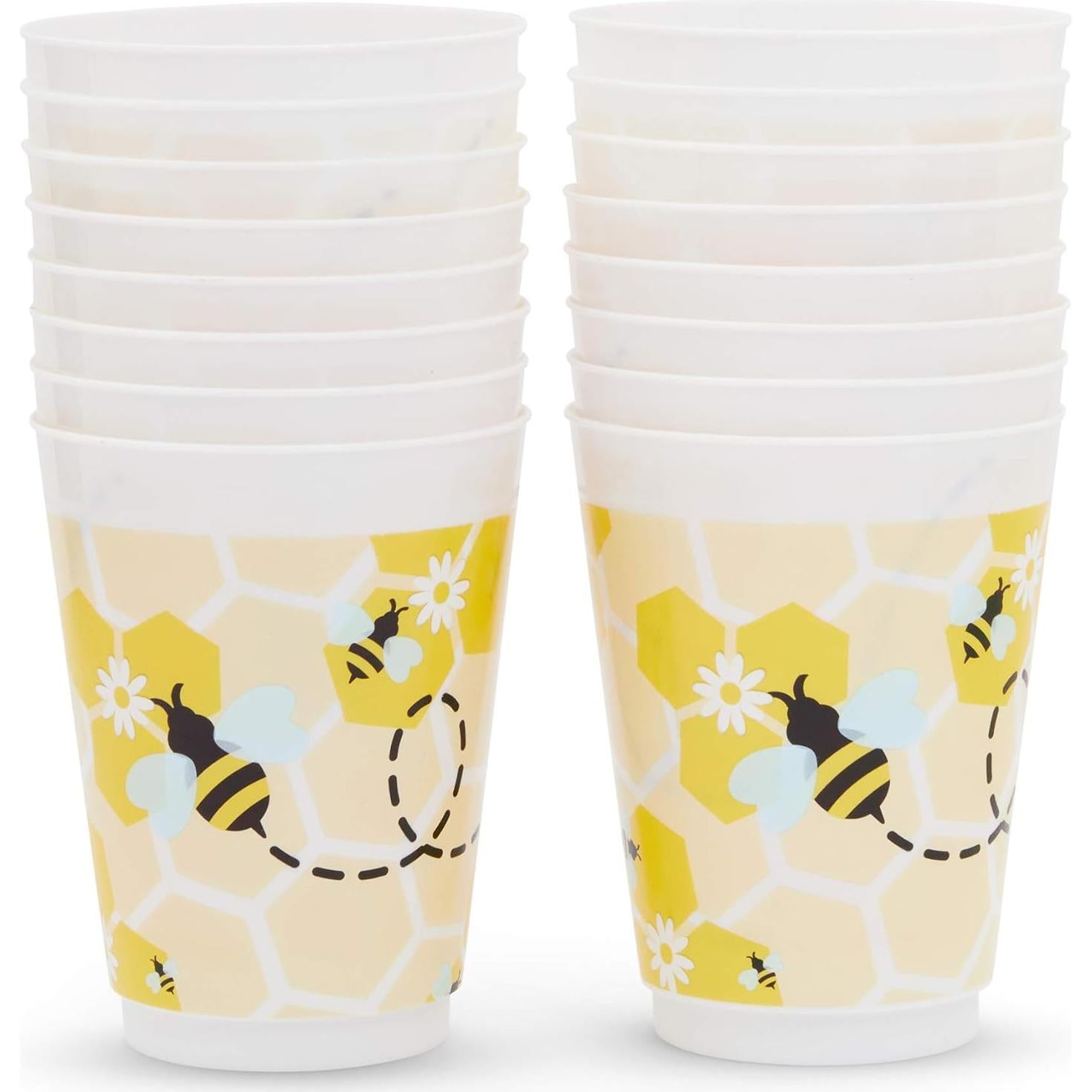 Vasos de Plástico Reutilizables BLUE PANDA 16 Pzs Tema Abeja