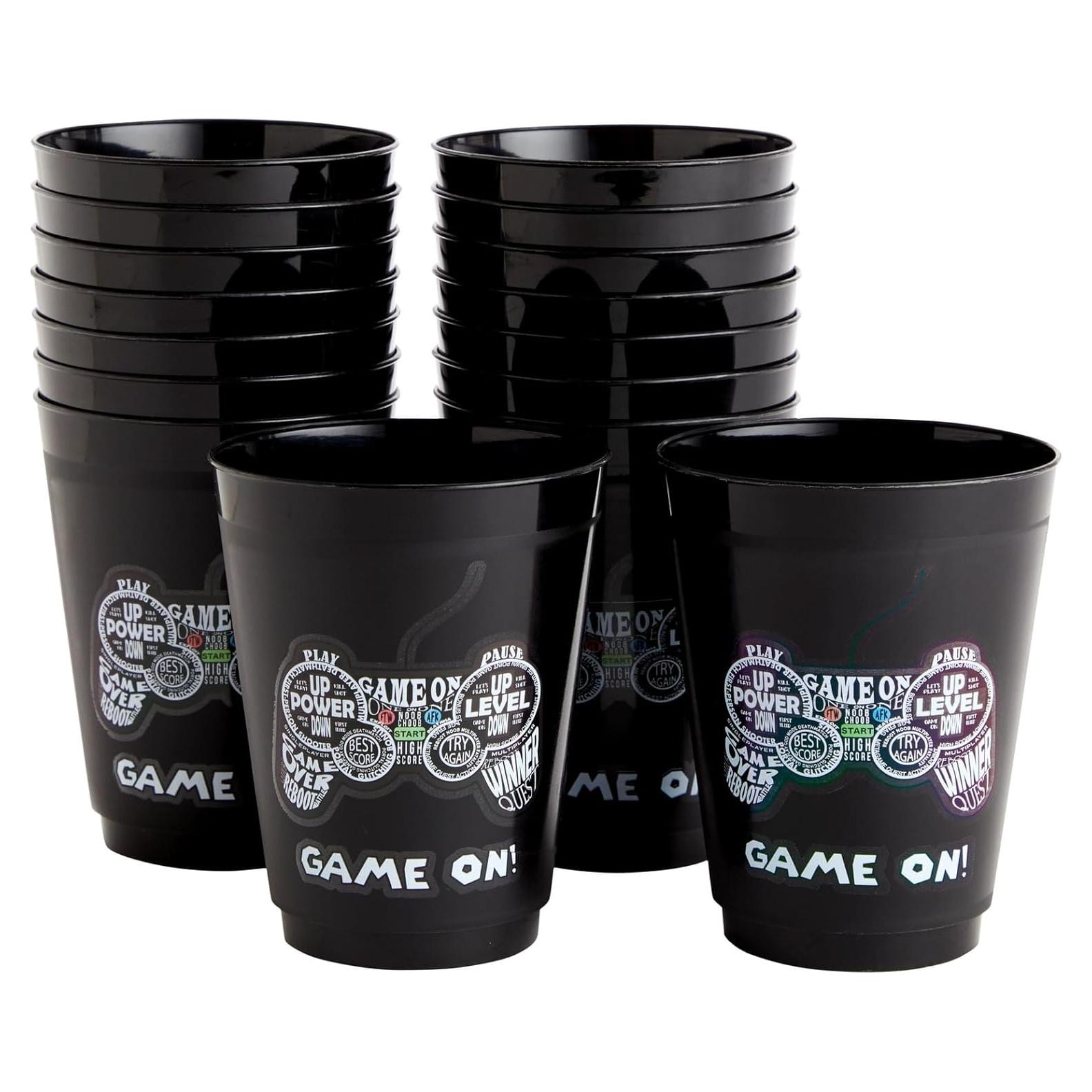 Tazas de Plástico BLACK 16 Pack Videojuegos Cumpleaños